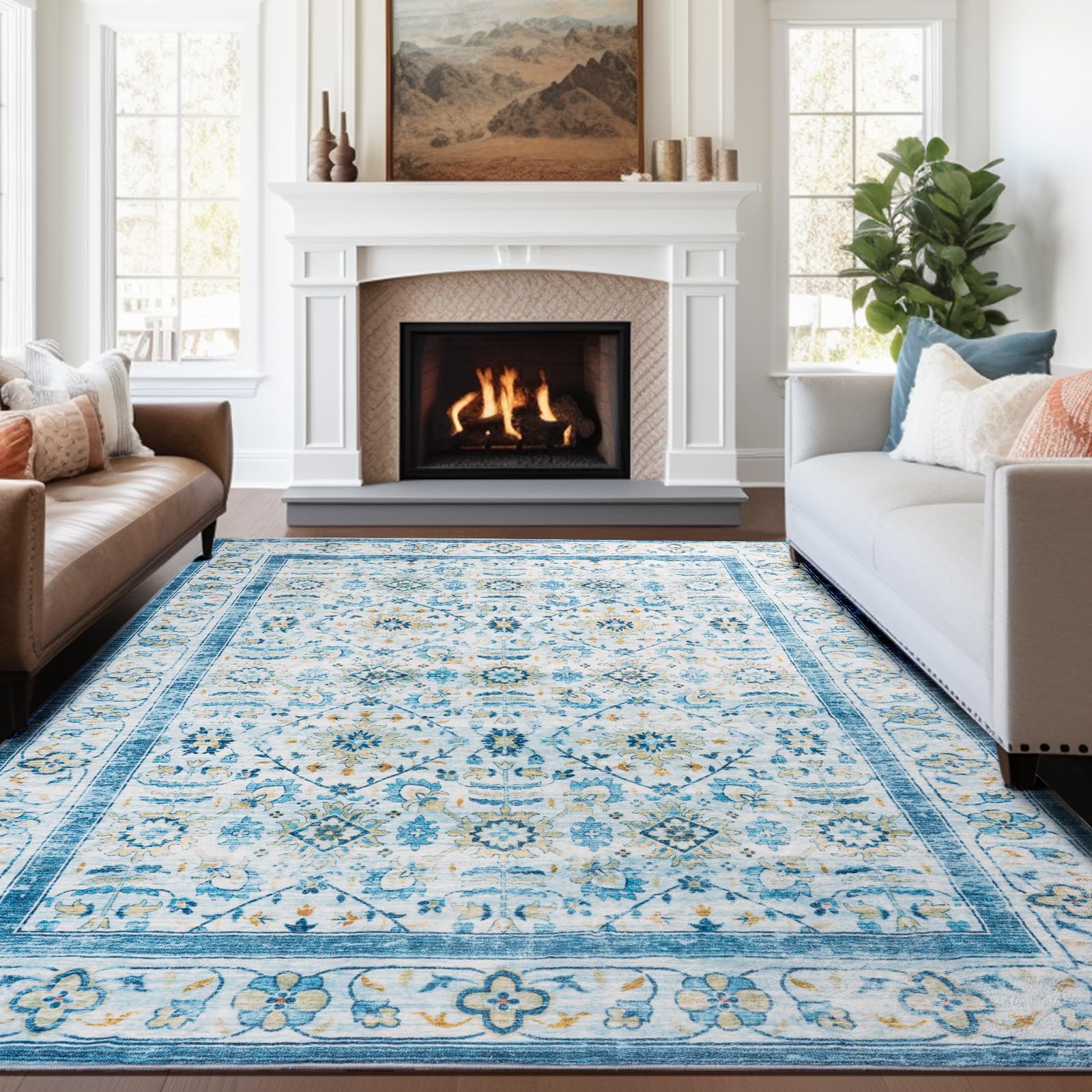 Washable Area Rugs Door Mat Entryway Vintage Floral Non-Slip Low Pile Entrance Thin Rug Carpet for Kitchen Bathroom Living Room Pink