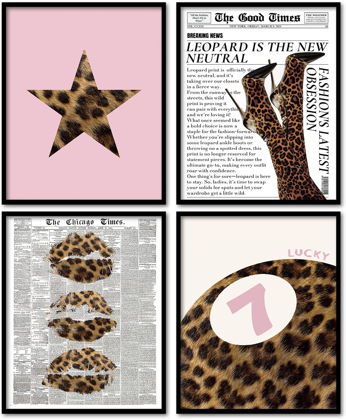Trendy Pink Leopard Bbedroom Decor,Cheetah Print Room Decor Set of 4, Poster for Room Aesthetic,Preppy Aesthetic Room Decor for Girly Bedroom Apartment Dorm, 8x10 Unframed