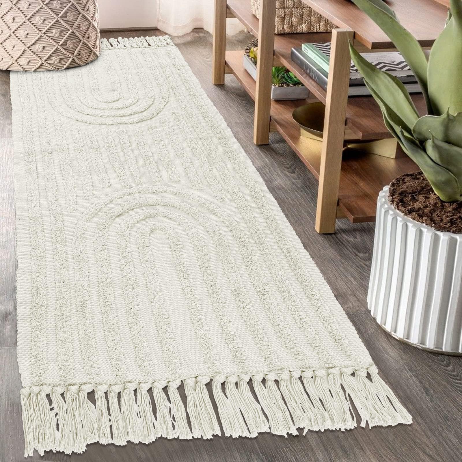 Washable Kitchen Runner Rug - Hand-Woven Bathroom Runner Rug with Tassels, Terracotta Entryway Runner Rug, Tufted Rainbow Bedroom Rug Runner, Hallway Rug for Laundry/Living Room