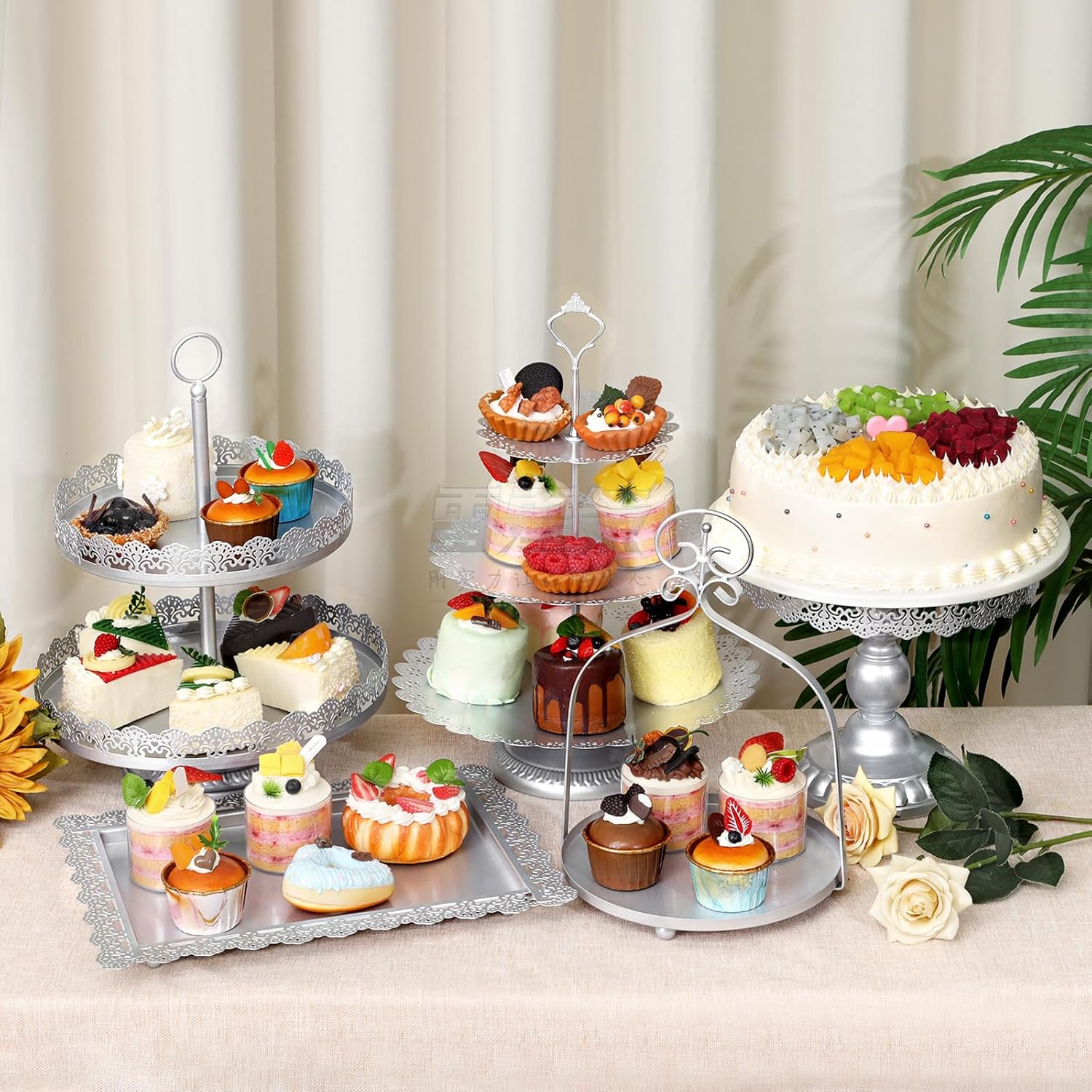 Fancy 5Pcs Cake Stands Set Metal Round Cupcake Holder Cookies Dessert Display Plate Serving Tower Tray Platter with Handle
