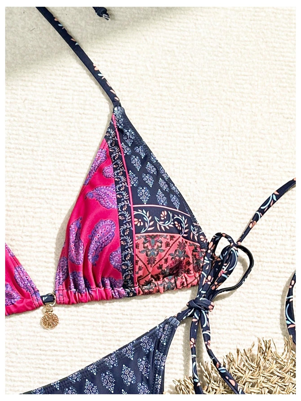 Women's 2 Piece Paisley Print Swimsuit Boho Halter Backless High Cut String Bikini Set