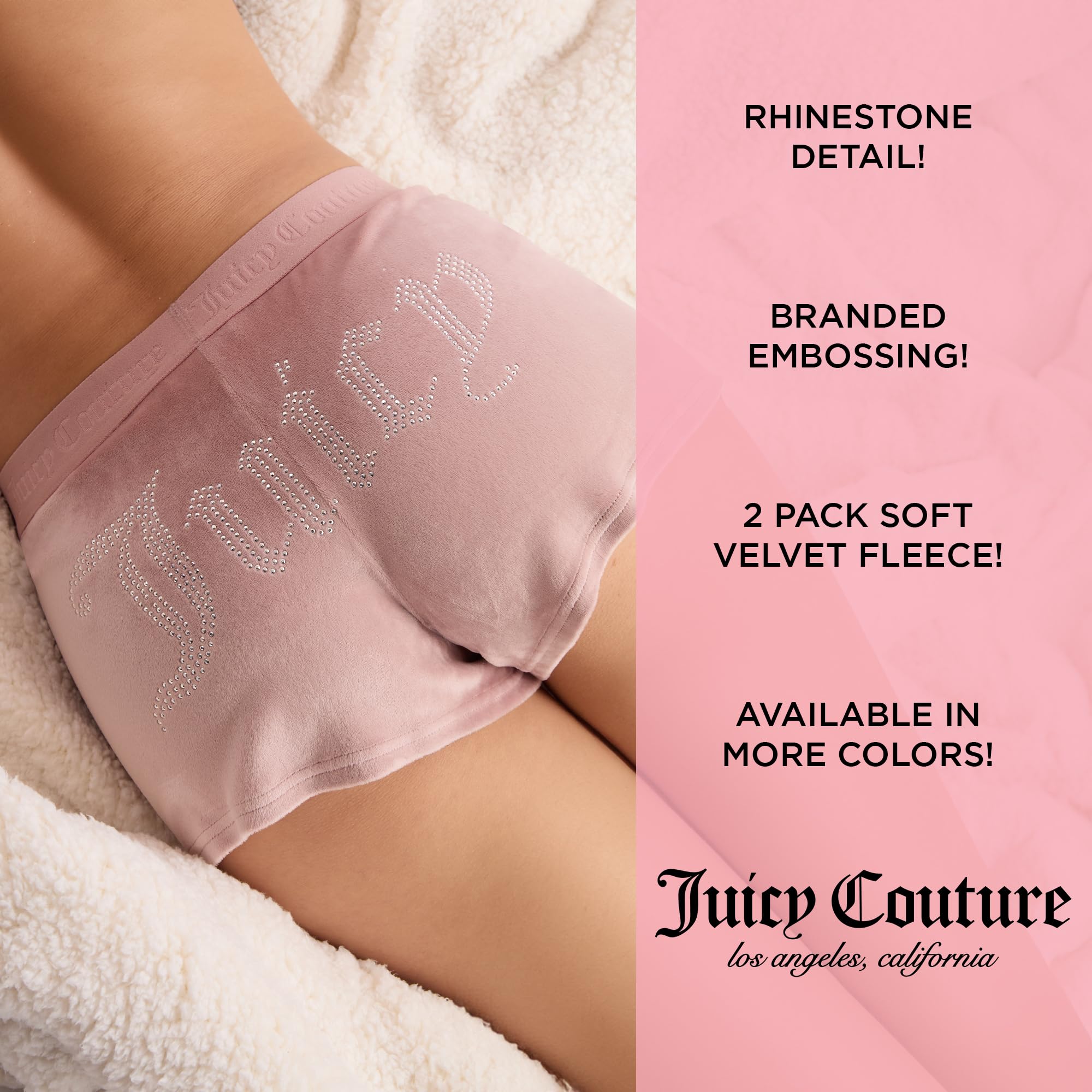 Juicy Couture Velvet Fleece Shorts 2 Piece Designer Pajama Set for Women, 2-Pack Sleep and Lounge Shorts
