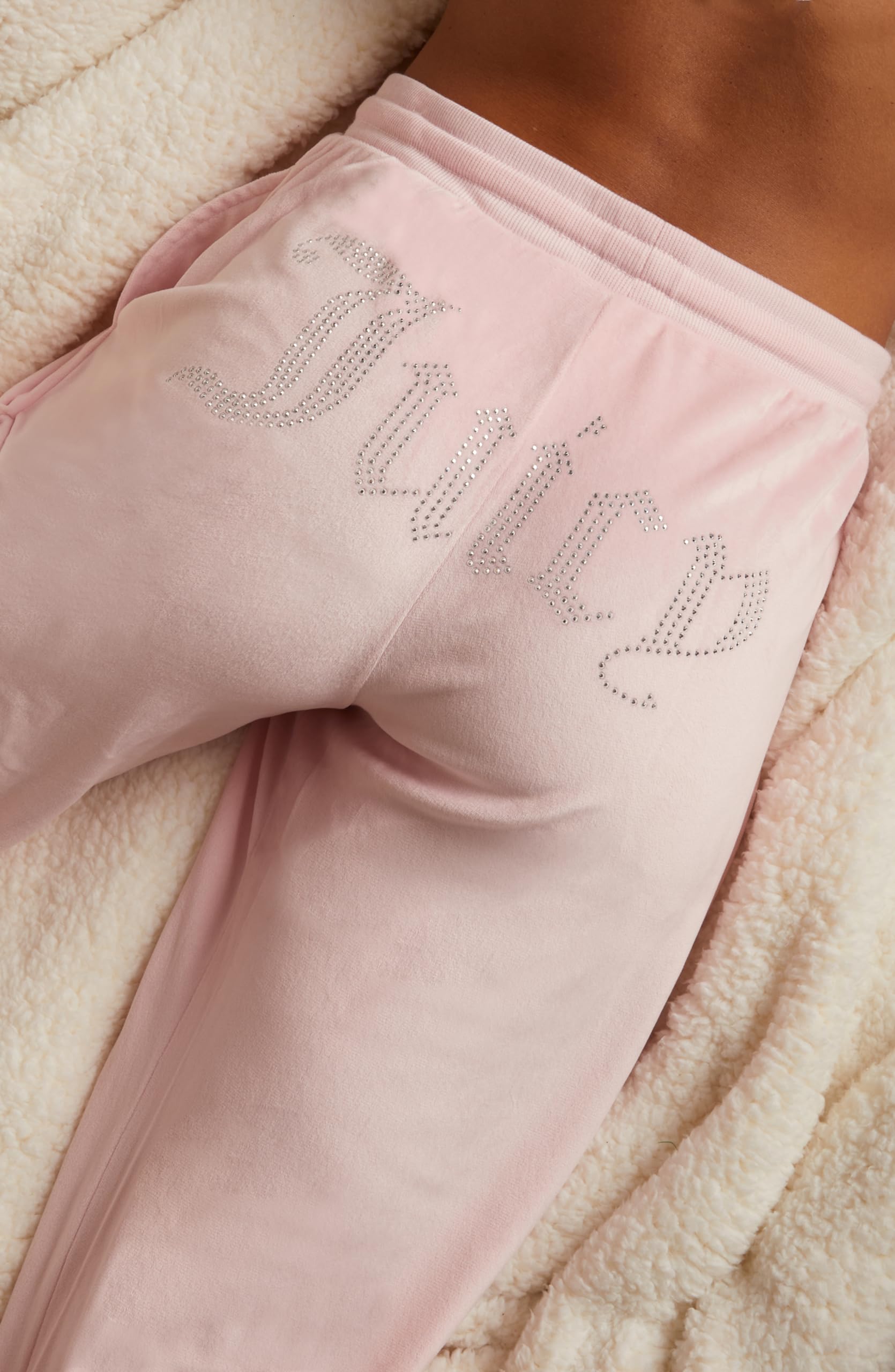 Juicy Couture Women's Velvet Fleece Lounge Pajama Pants with Rhinestone Accents