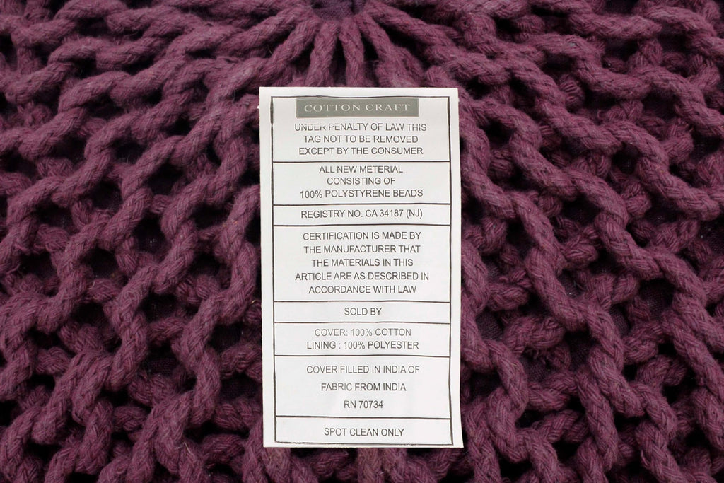 Hand-Knitted Cotton Round Pouf â€?Braid Cord Ottoman, Footrest, and Accent Seat for Living Room, Nursery, Kids Room, or Dorm Décor â€?20x14