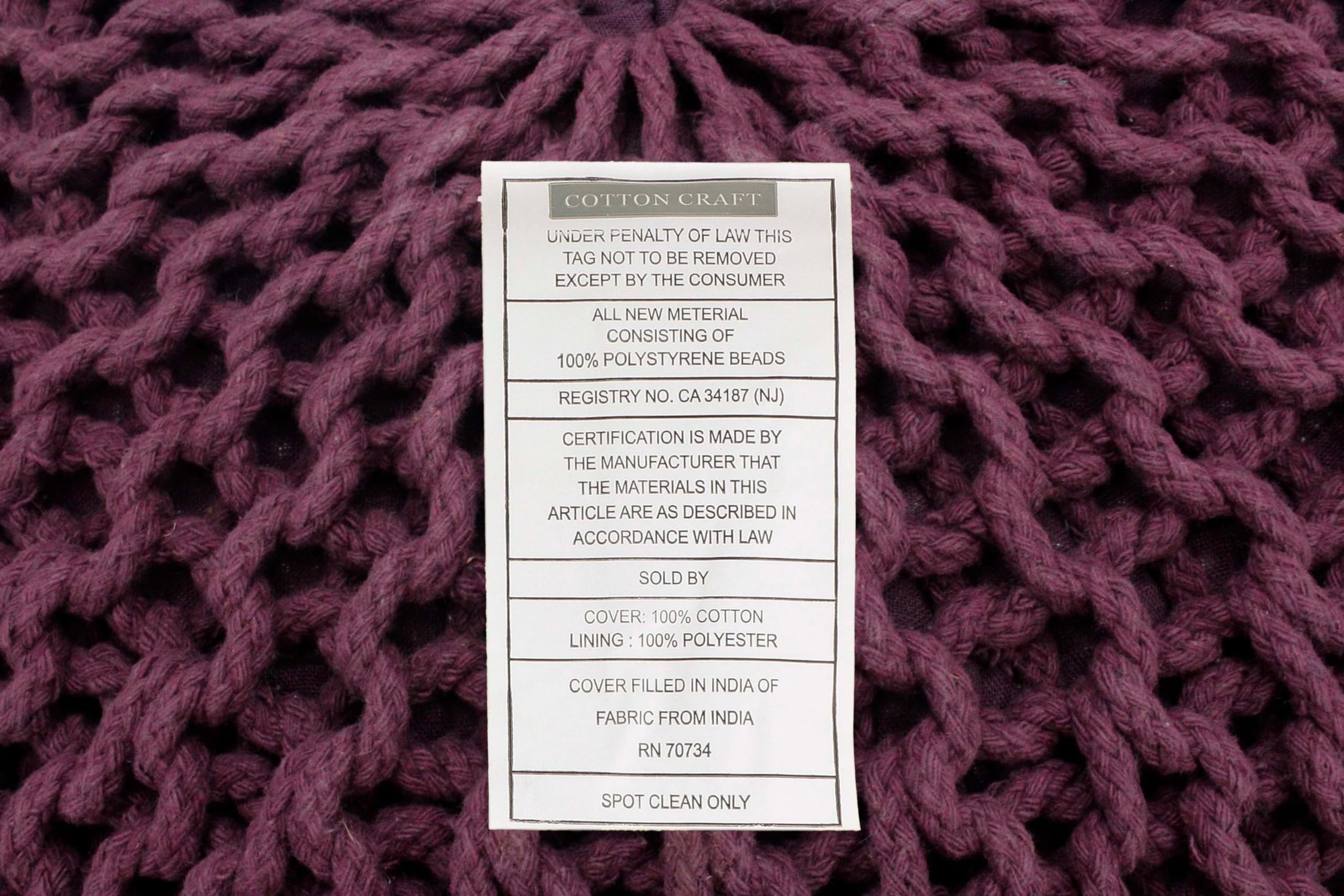 Hand-Knitted Cotton Round Pouf â€?Braid Cord Ottoman, Footrest, and Accent Seat for Living Room, Nursery, Kids Room, or Dorm Décor â€?20x14