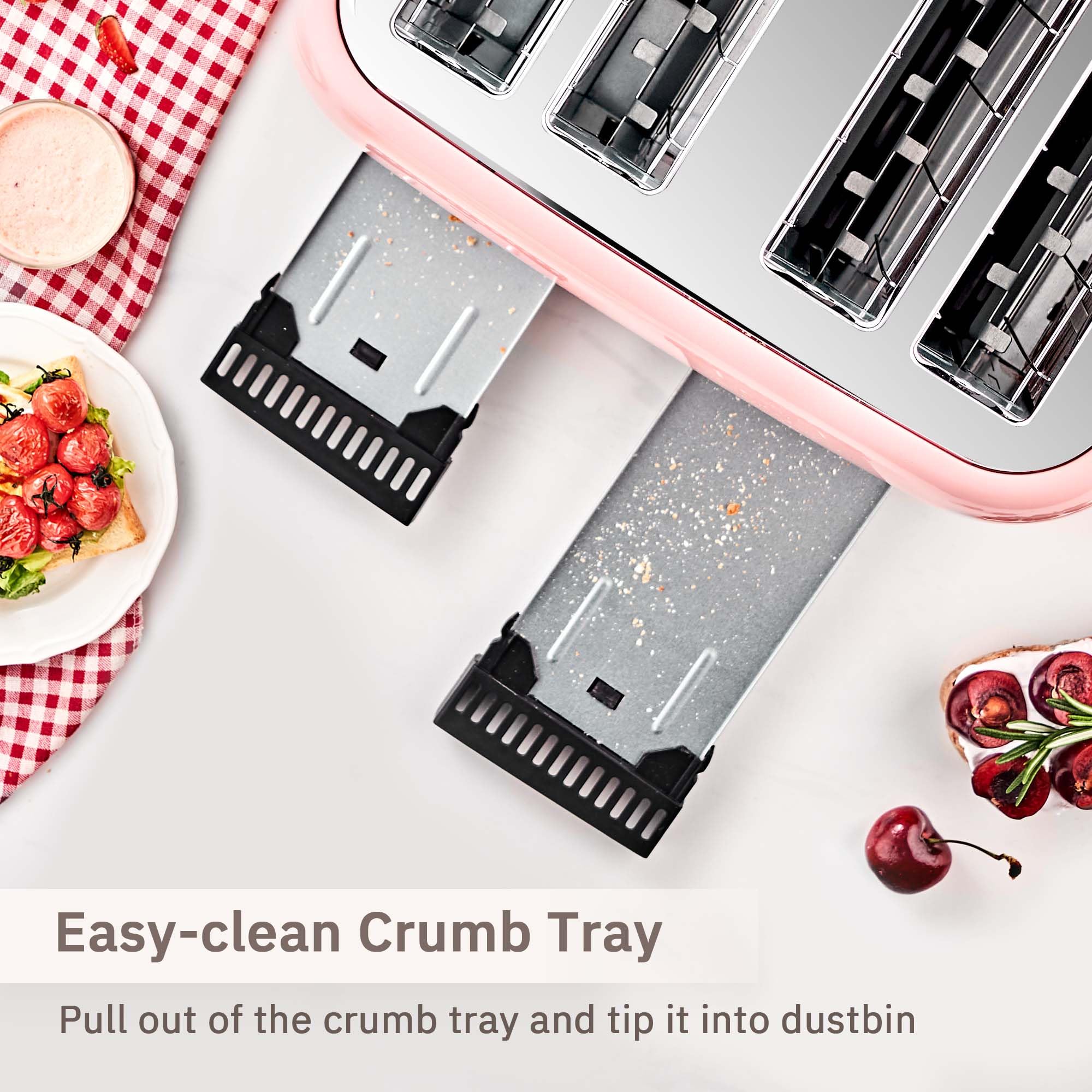 Toaster 4 Slice Retro Stainless Steel with Extra Wide Slots, Reheat Function, Dual Independent Control Panel, Removable Crumb Tray, 6 Browning Levels