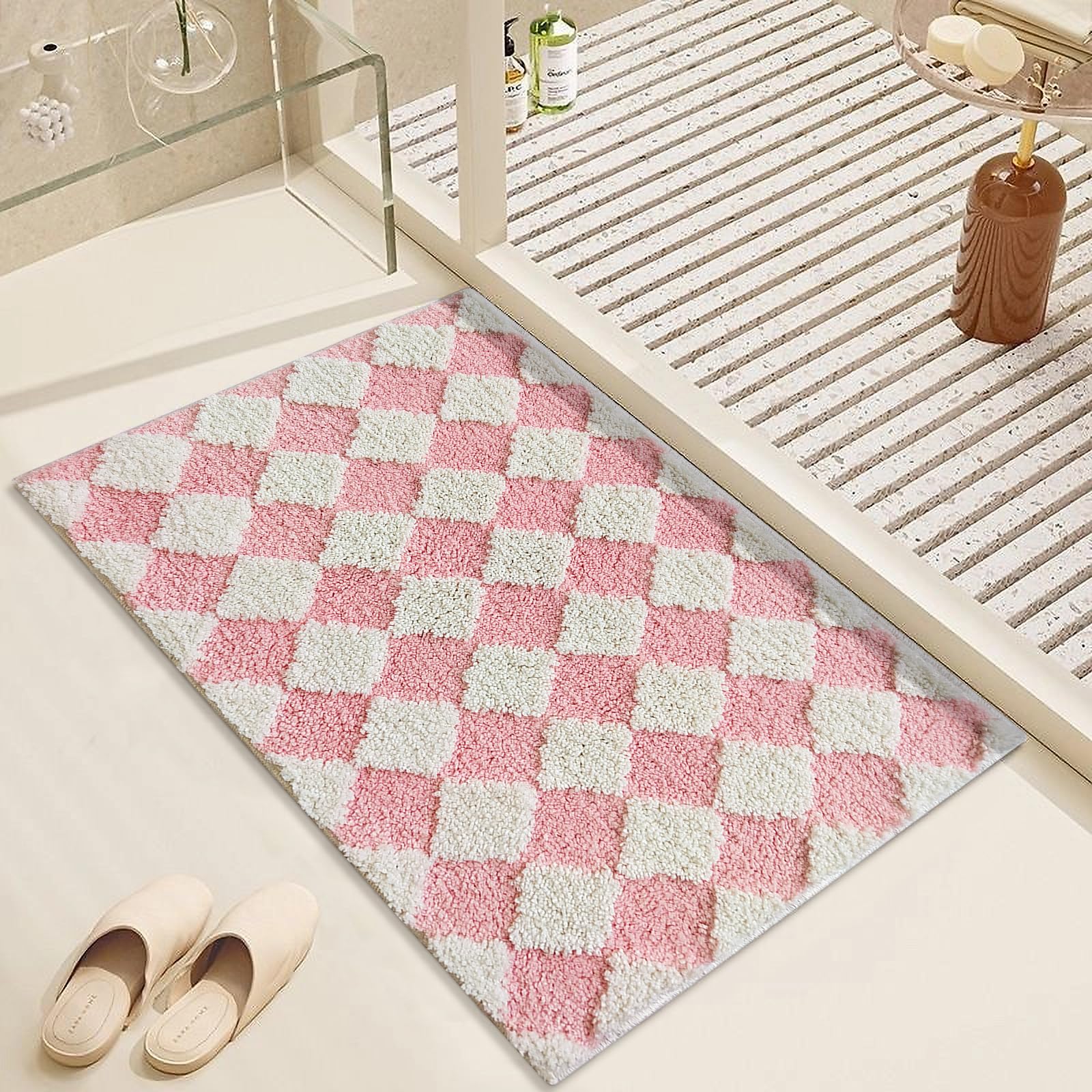 Cute Bath Mat for Bathroom Soft Super Absorbent Non Slip TPR Backing, Quick Drying, Machine Washable Bath