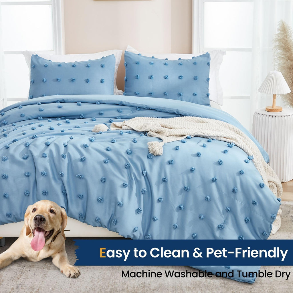 Comforter Set, 2 Pieces- Soft Cotton Lightweight Comforter with 1 Pillowcase, Chenille Dots All Season Down Alternative Comforter Set for Bedding