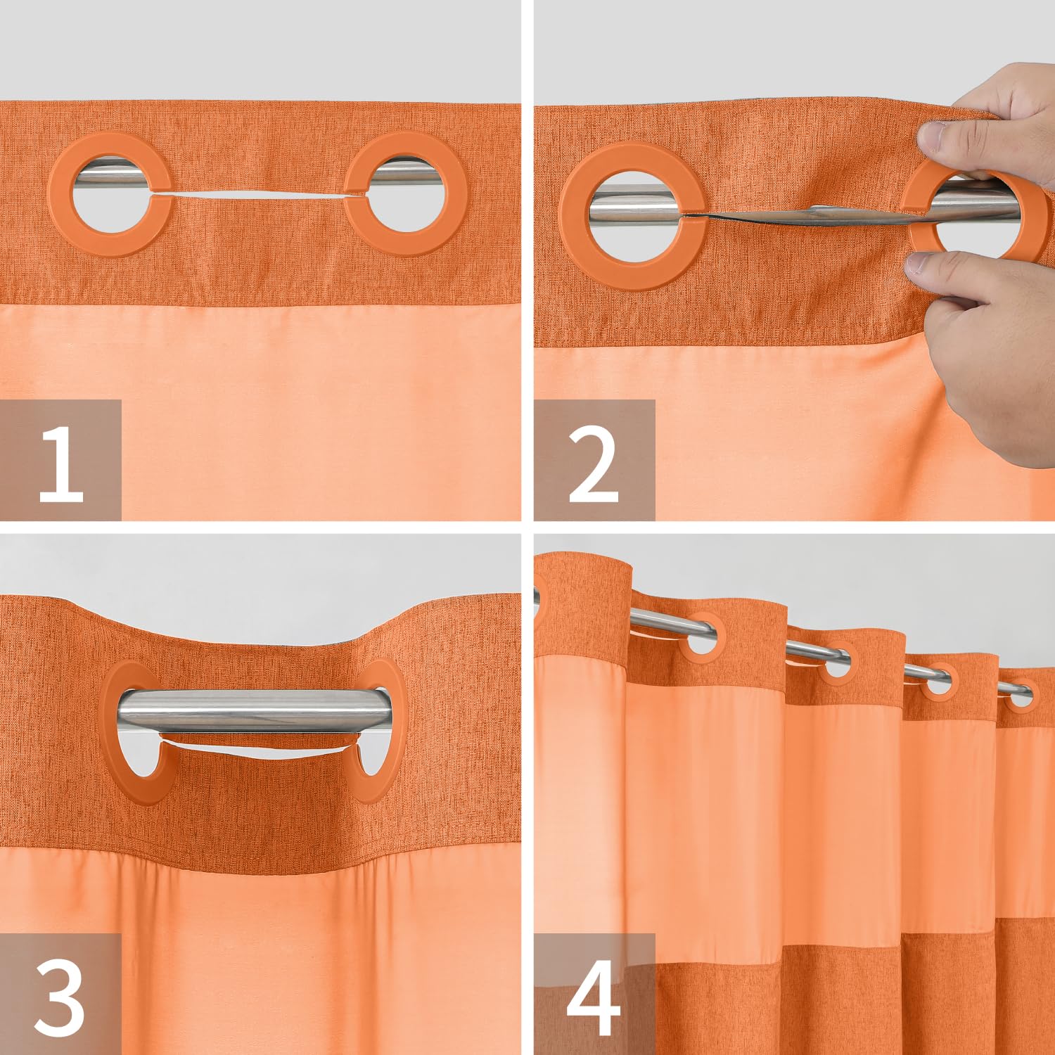 No Hooks Needed Linen Textured Shower Curtain with Snap-in Fabric Liner Set, Luxury Decor Shower Curtains for Bathroom with Mesh Top Window, Waterproof & Washable