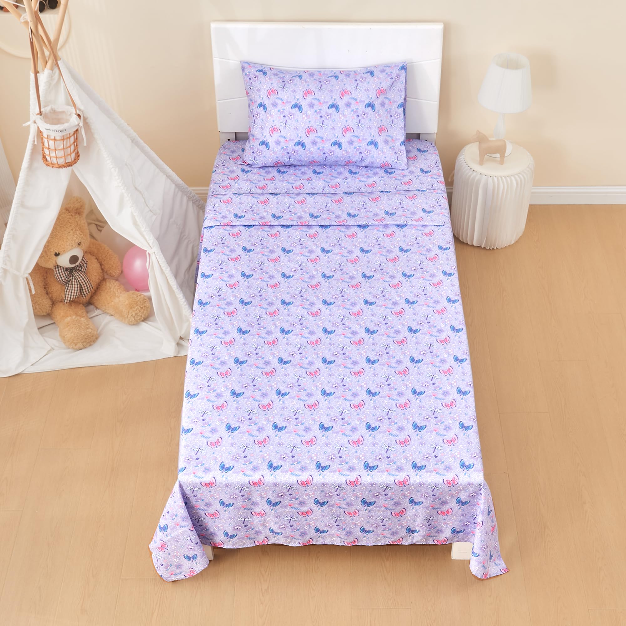 Printed Kids Sheet Set Twin Size, 3 Pcs Breathable & Silky Soft Microfiber - Kids Fitted Sheet,Kids Bed Sheets with 15" Deep Pocket