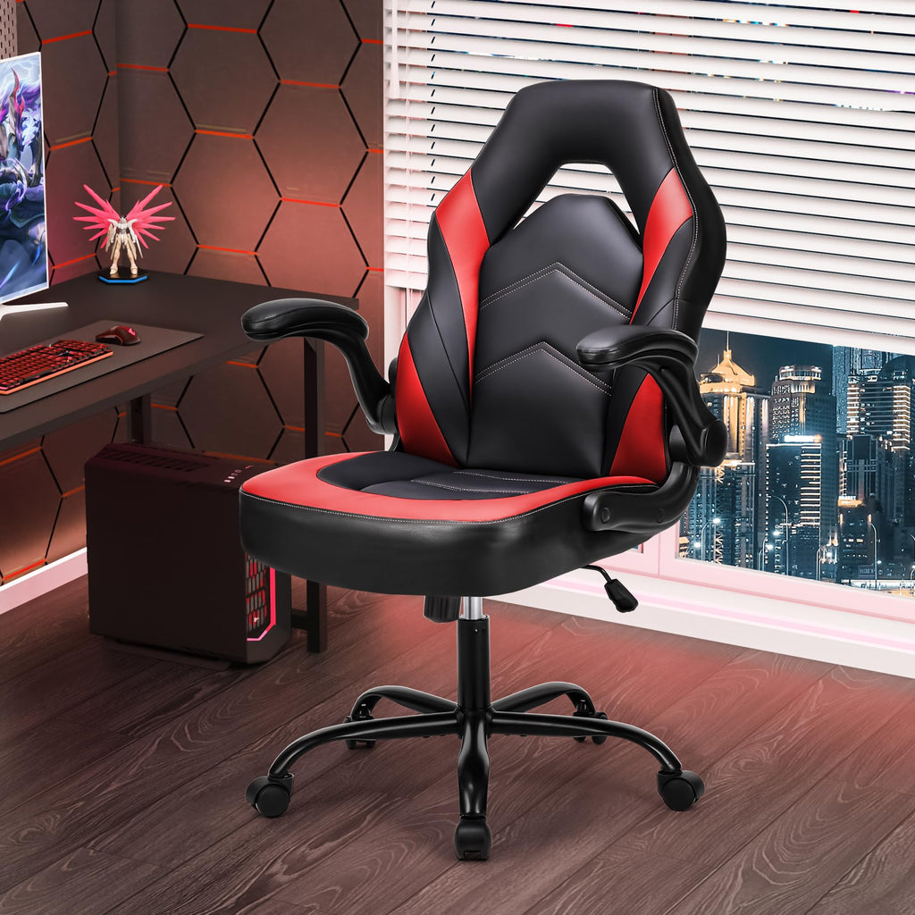 Ergonomic Office Executive Adjustable Swivel Task PU Leather Racing Chair with Flip-up Armrest
