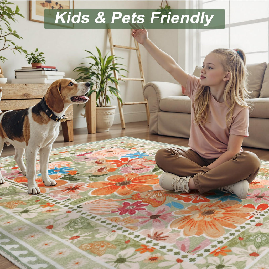 Floral Hallway Runner Rug, Runner Rugs Non Skid Washable, Low Pile Soft Boho Rugs