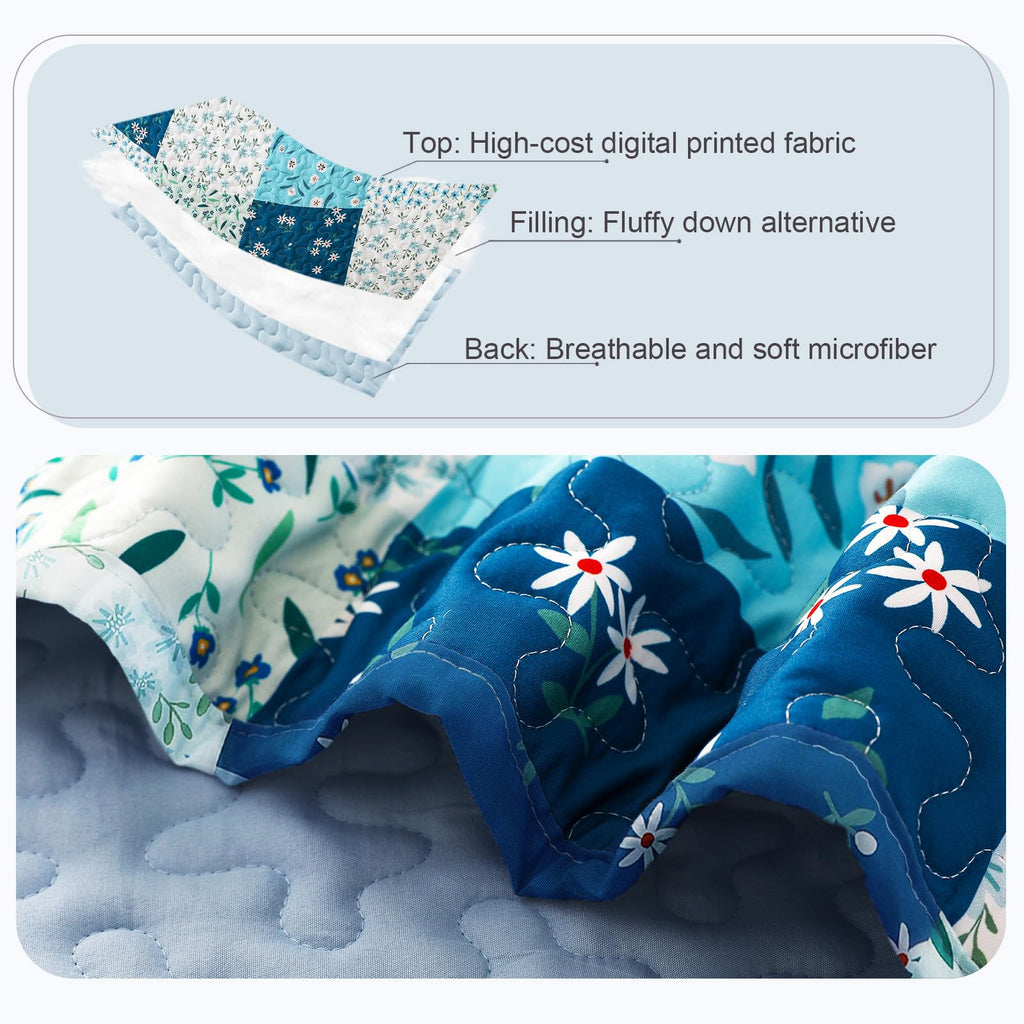 Reversible Patchwork Quilts Full Size, Lightweight Boho Printed Bedspreads Coverlets Quilt Bedding Set with 2 Pillow Shams