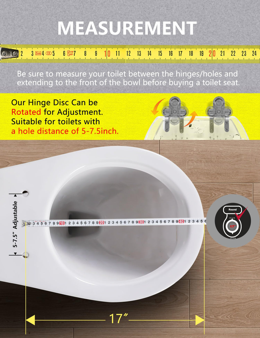 Round Resin Toilet Seat Glitter Soft Close Quick Release Metal Zinc Alloy Hinge Easy to Install also Easy to Clean, Decorative Acrylic Seats (17 Inch)