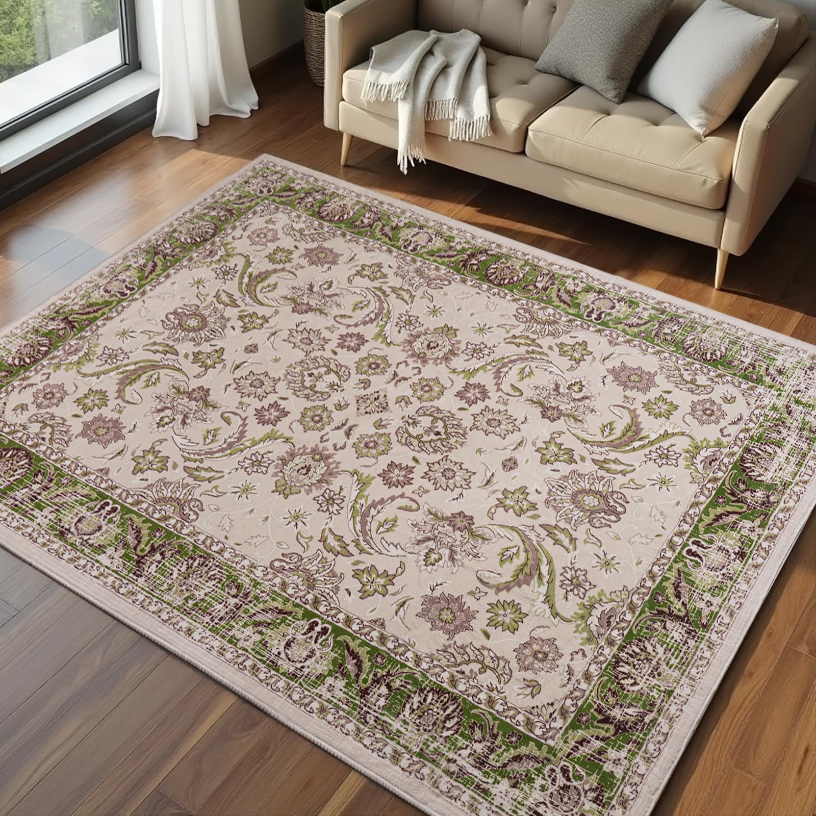 Washable Area Rugs Door Mat Entryway Vintage Floral Non-Slip Low Pile Entrance Thin Rug Carpet for Kitchen Bathroom Living Room Pink