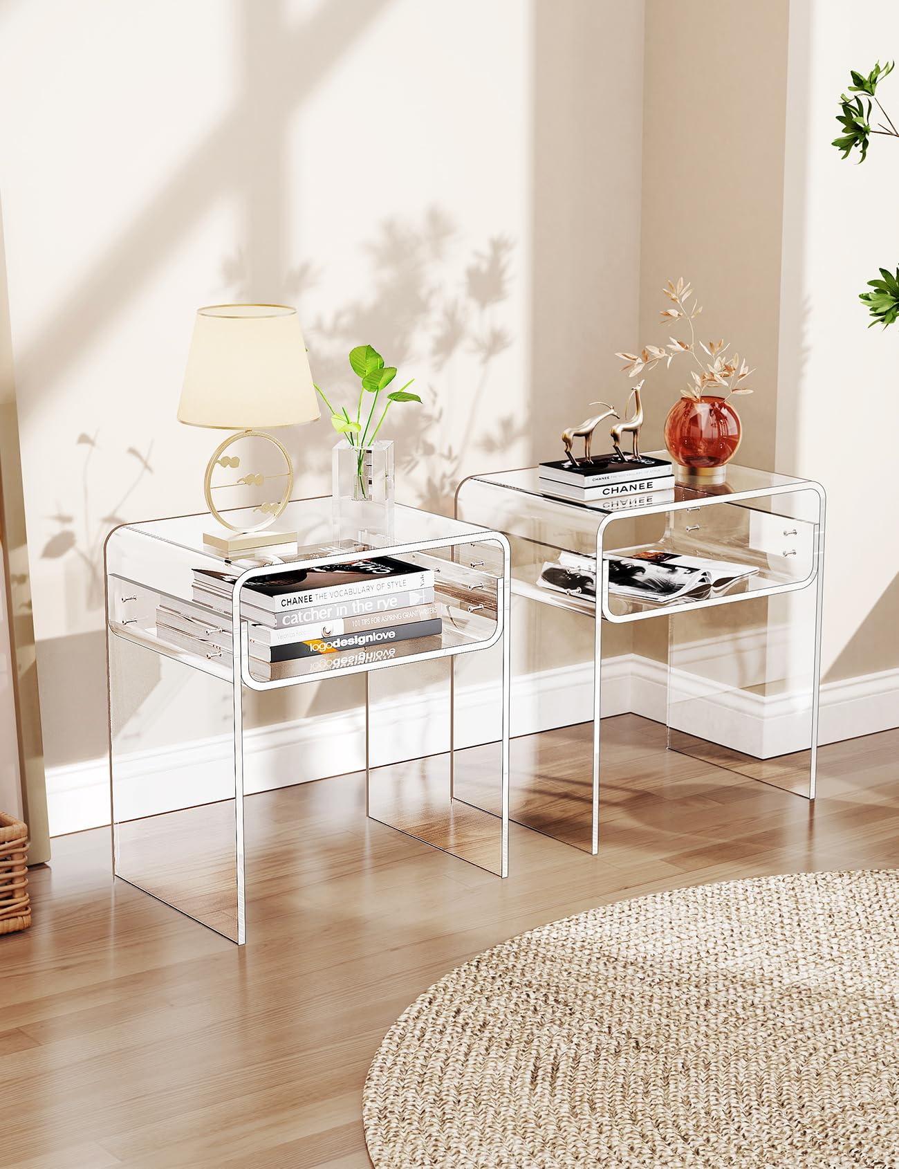 Clear Acrylic End Table 2-Tier Bedside nightstand