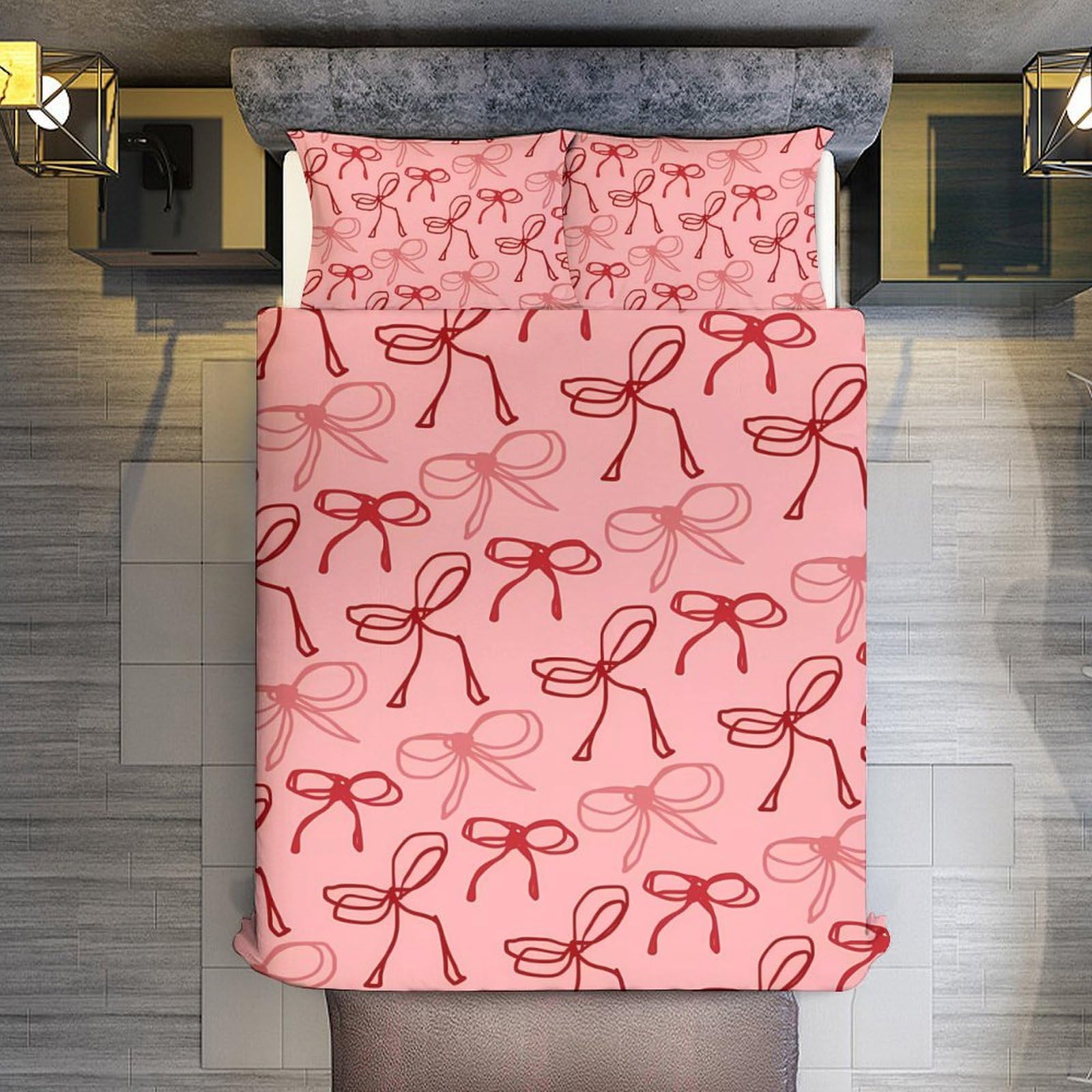 Pink Red Bow Comforter Set Duvet Cover Quilt Cover Set Ultra Soft Bed Cover (1 Duvet Cover+2 Pillowcases)