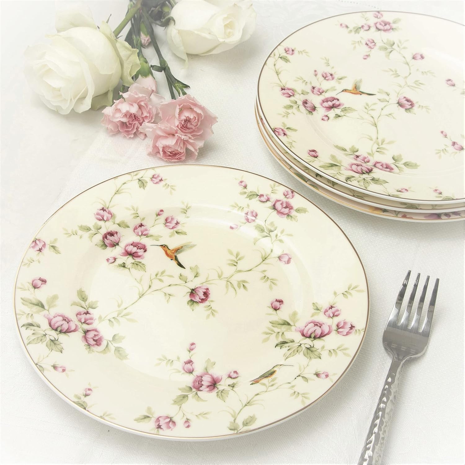 Floral Dessert/Salad Plate 8-Inch (Set of 4), Gold Trimmed