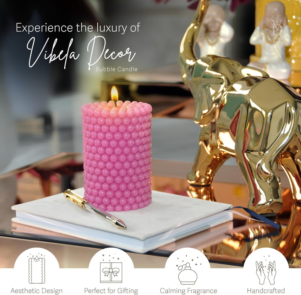 Bubble Candles, Pink Pillar Candles, Pink Candle, Aesthetic Candle, Peppy Decor, Bubble Decor, Unique Home Decor Aesthetic