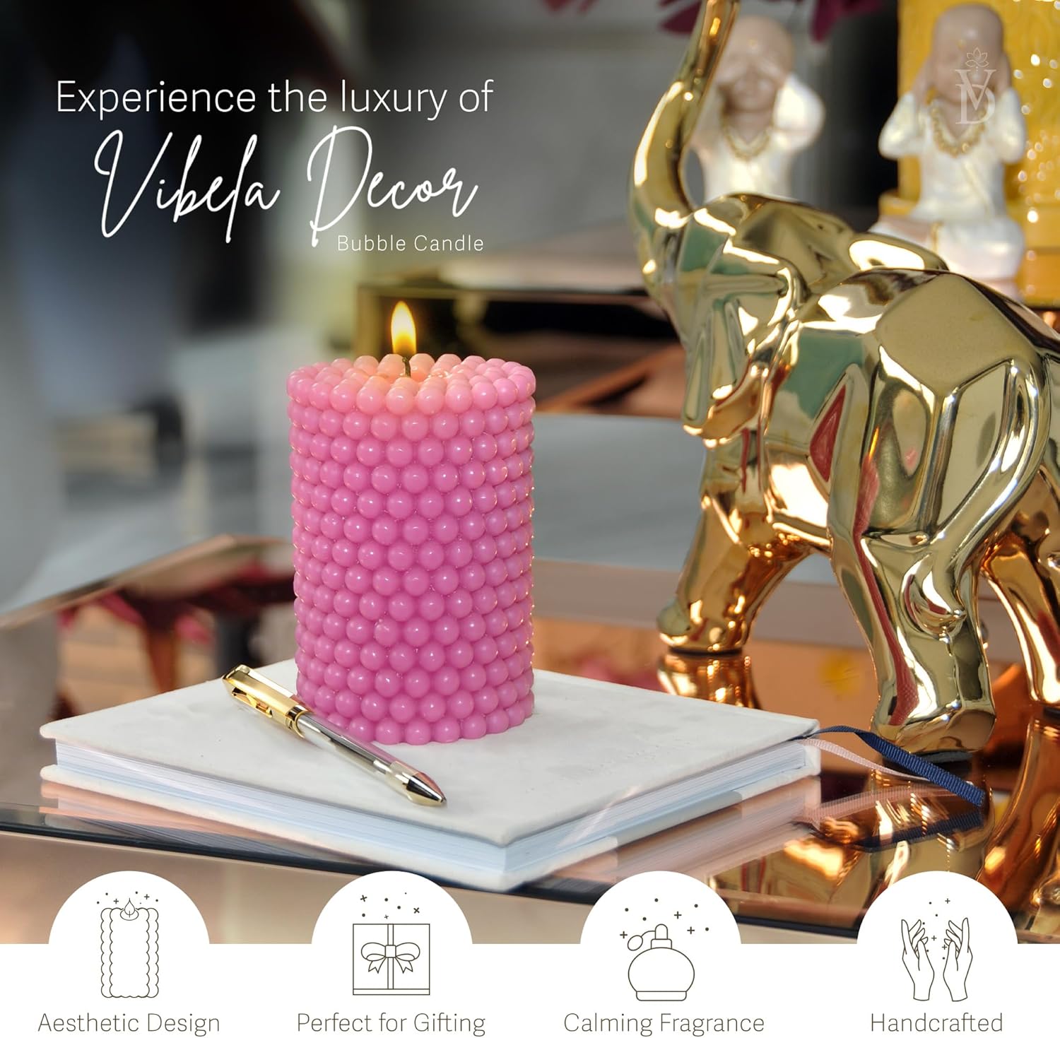 Bubble Candles, Pink Pillar Candles, Pink Candle, Aesthetic Candle, Peppy Decor, Bubble Decor, Unique Home Decor Aesthetic