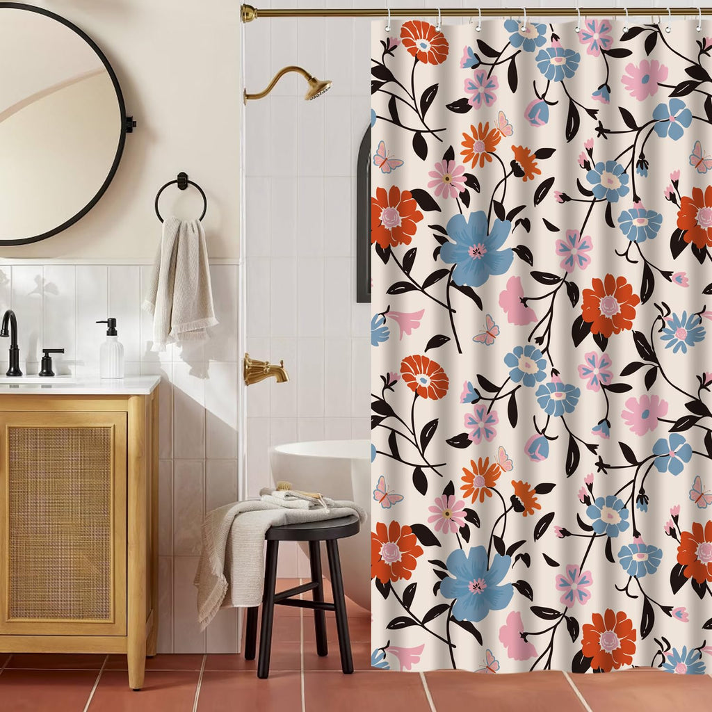 Cute Shower Curtain for Bathroom Modern Aesthetic Funky Decorative, Pretty Chic Cloth Set with Hooks, 72x72 Inch