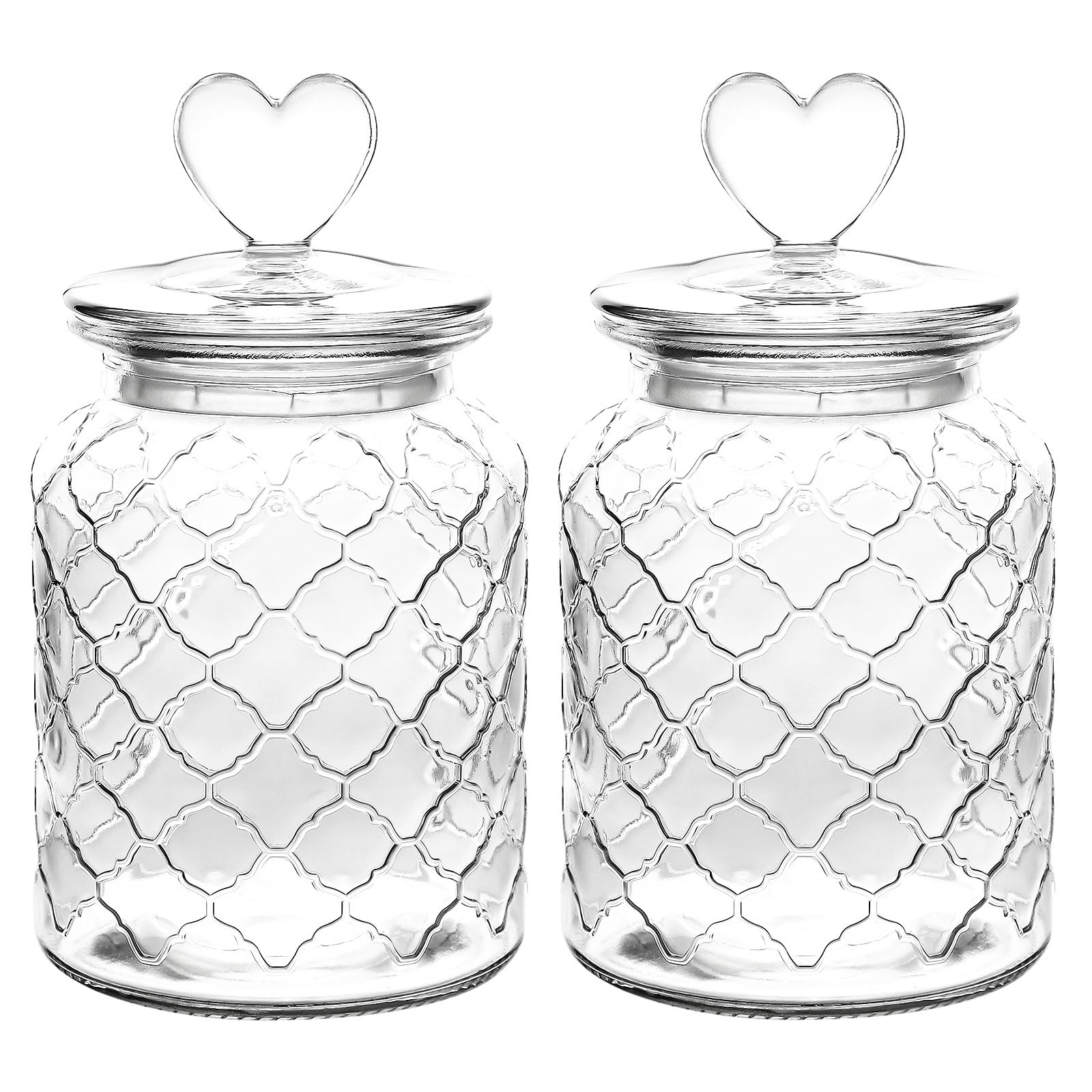 Set of 2 Airtight Glass Jars Decorative Jars, 32oz Jar of Hearts Cute Cookie Jar Decorative Jars with Lids Candy Jars for Candy Buffet Heart Shaped Lid - Drops Textured