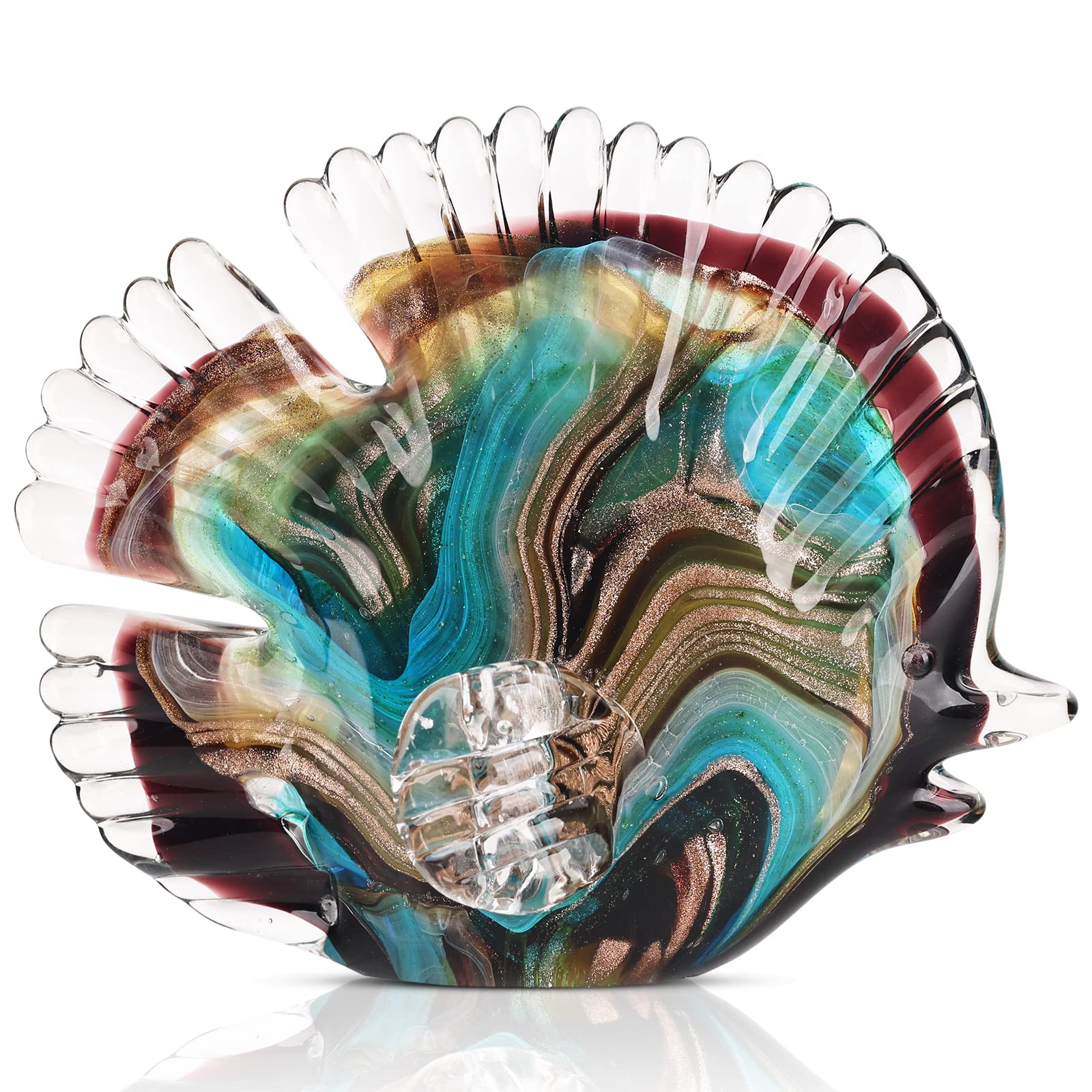 Hand Blown Glass Conch - Coastal Home Decor Conch Corners, Glass Art Conch Sculptures, Office Decor Blown Glass Art, Living Room Table Centerpieces, Bathroom Shelf Tops And Cabinet Decor