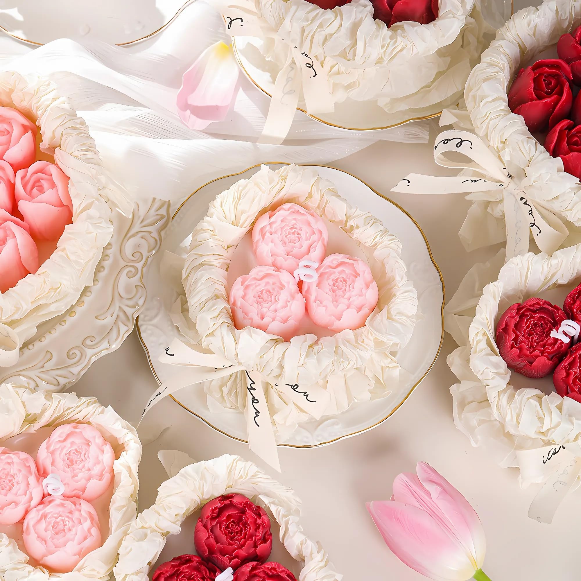 Handmade Floral Bouquet Candle, Scented Peony & Rose Shape, Gift for Women, Home Décor, Aromatherapy, Small (2.8"x2.4", 3 Flowers) & Large (3.6"x3", 5 Flowers)