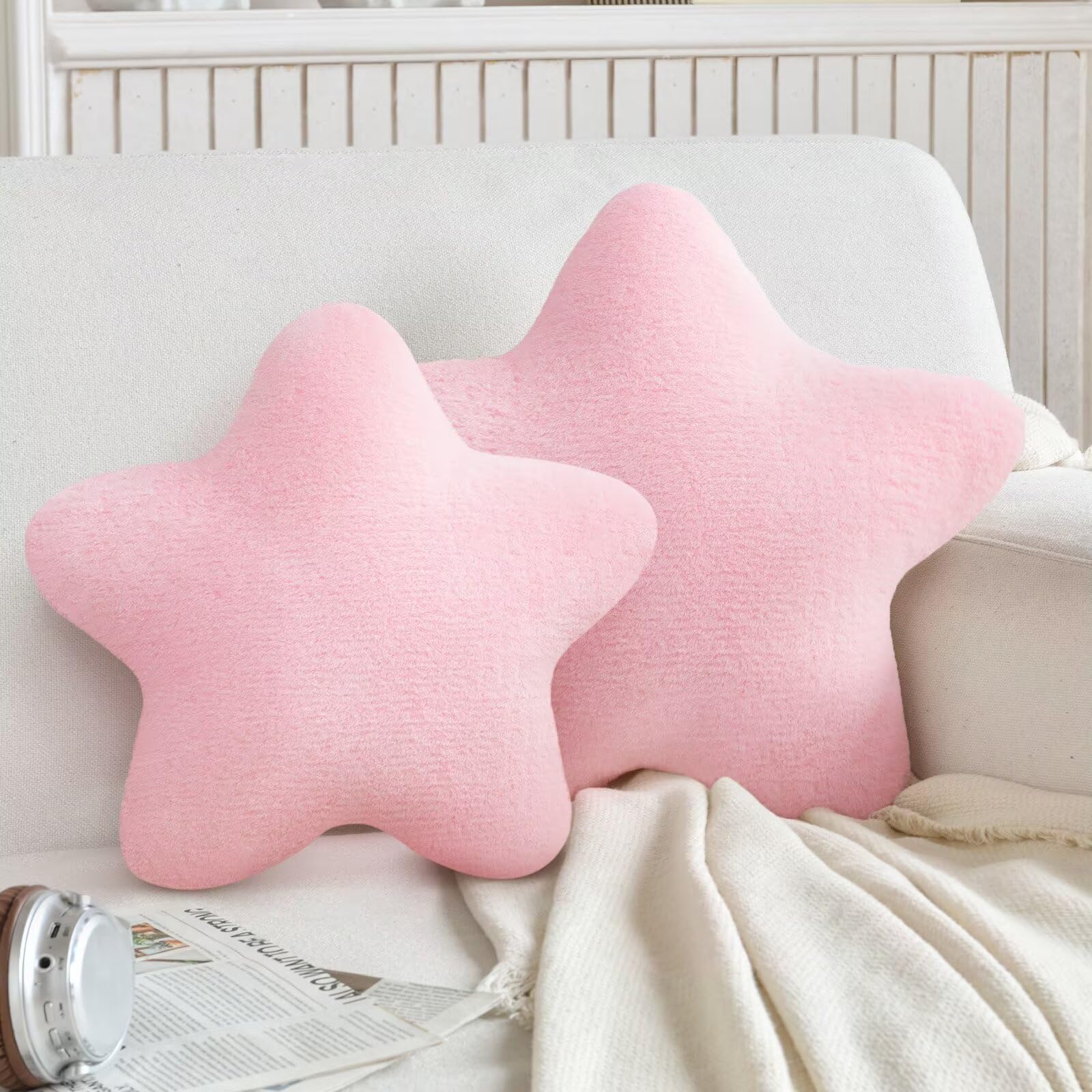 Star Pillow Plush Throw Cushion - Cute Aesthetic 3D Decorative Room Decor for Bedroom, Office, Sofa, Chair 2Pcs