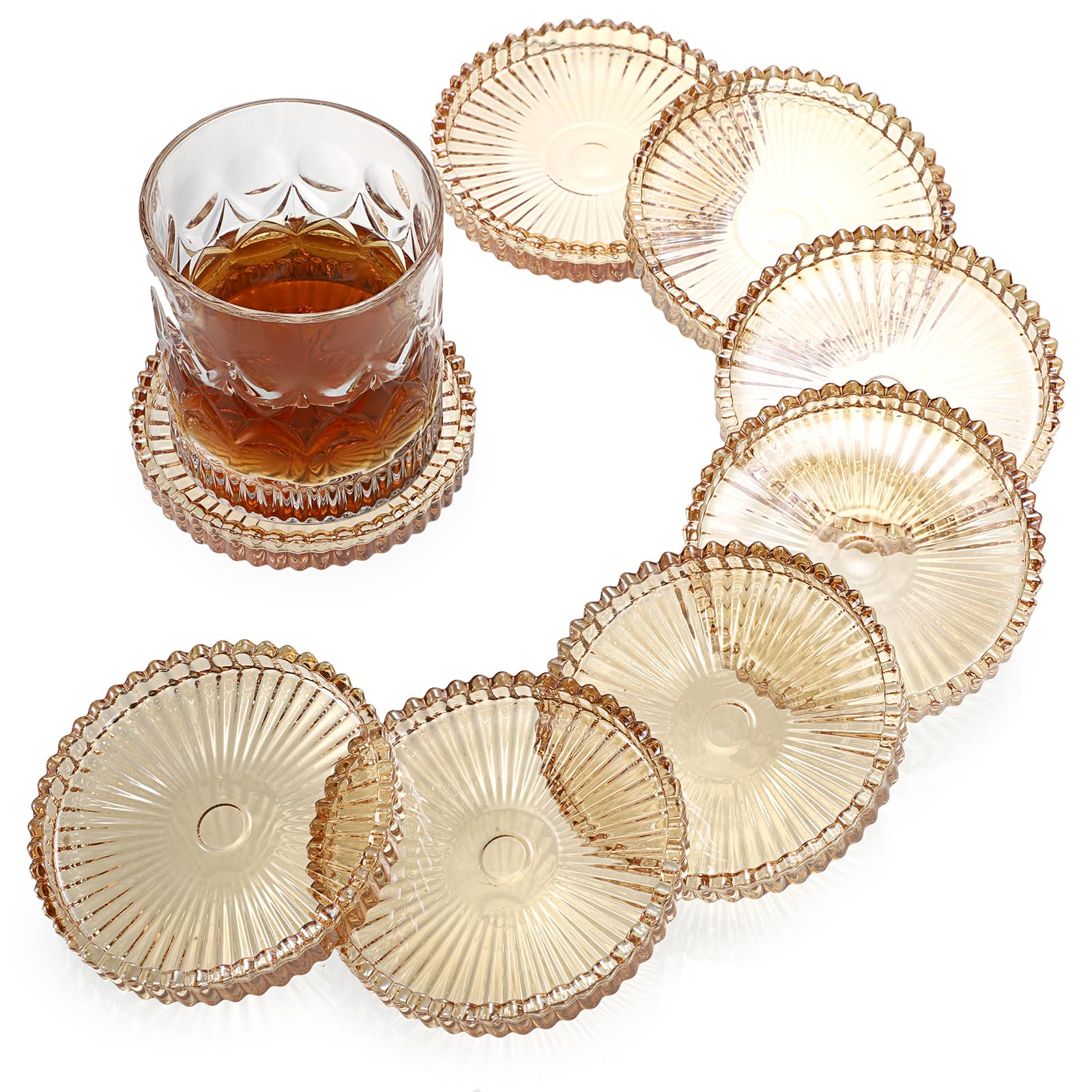 Modern Clear Coaster Set of 8- Glass Coasters for Drinks Crystal Coasters Round Cup Coasters