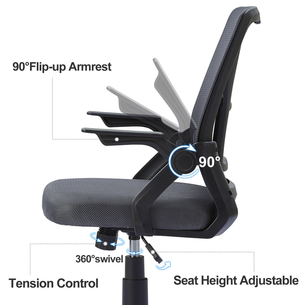 Mid-Back Swivel Ergonomic Office Chair with Adjustable Arms Mesh Lumbar Support