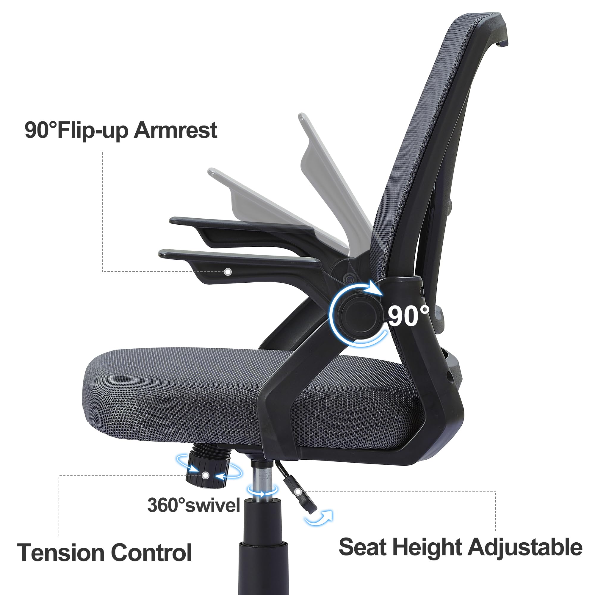 Mid-Back Swivel Ergonomic Office Chair with Adjustable Arms Mesh Lumbar Support