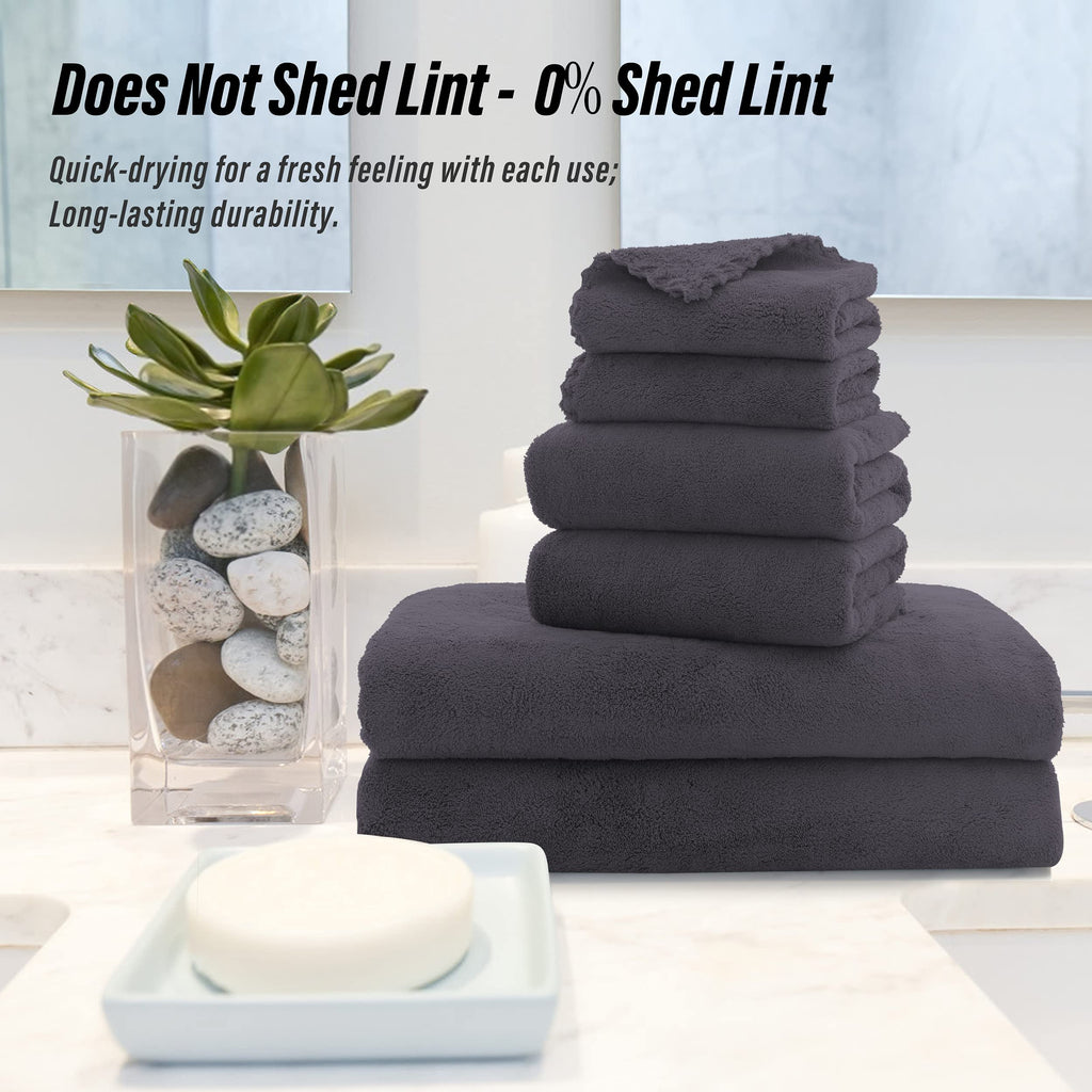 Ultra Soft Towel Set - Quick Drying - 2 Bath Towels 2 Hand Towels 2 Washcloths - Microfiber Coral Velvet Highly Absorbent Towel (6 Pcs)