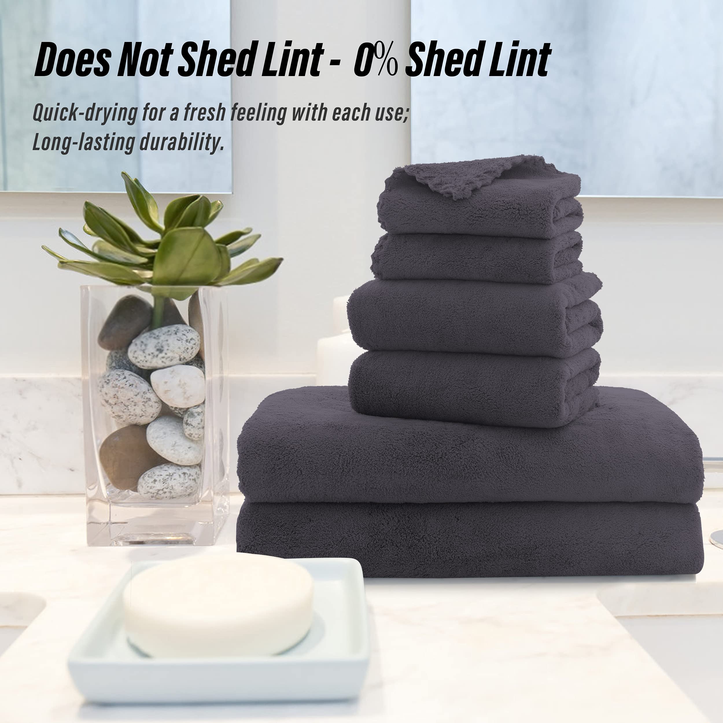 Ultra Soft Towel Set - Quick Drying - 2 Bath Towels 2 Hand Towels 2 Washcloths - Microfiber Coral Velvet Highly Absorbent Towel (6 Pcs)