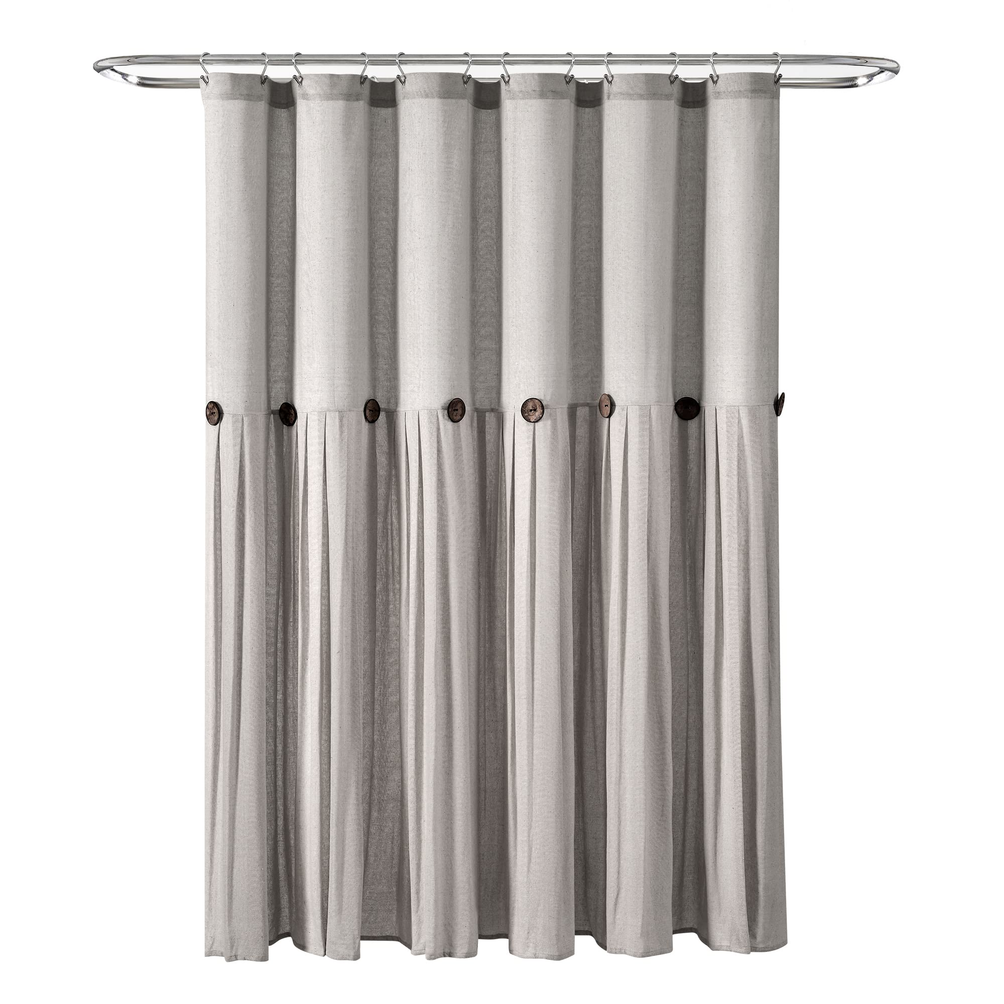 Lush Decor Linen Button Shower Curtain, 72" W x 72" L, Fabric Shower Curtains
