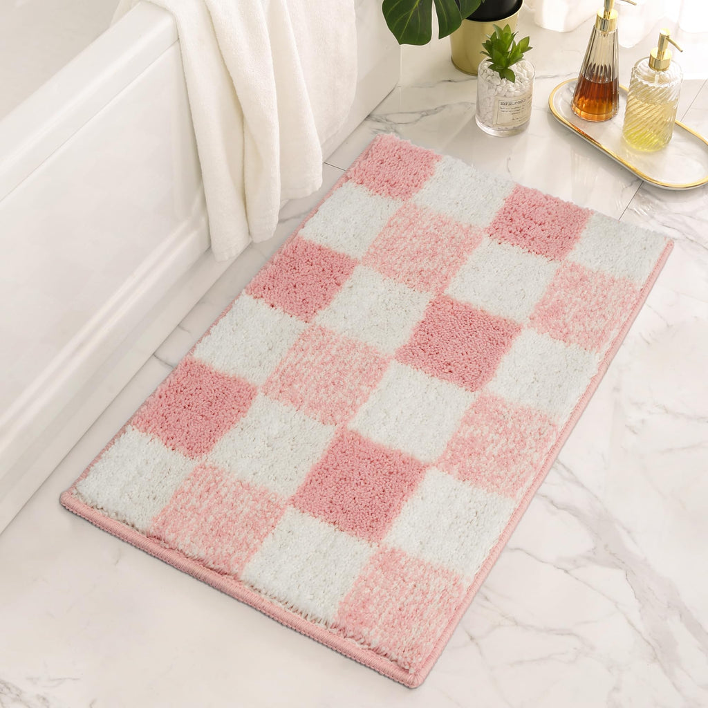 Checkered Bathroom Rugs, Fluffy Rug, Absorbent Microfiber Ultra Soft Bath Mat Washable, Non-Slip Bath Mats for Bathroom, Cute Floor Mat