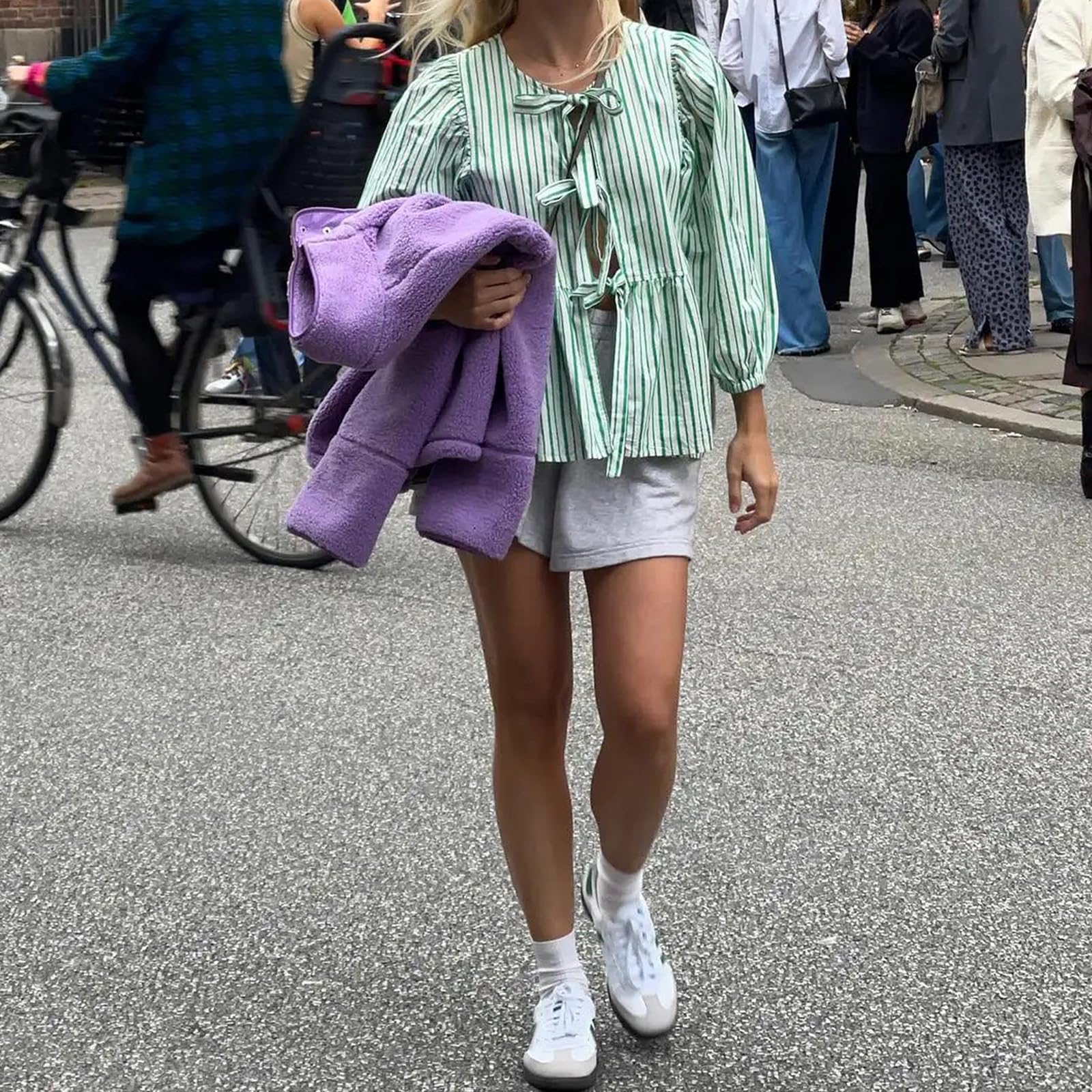 Tie Front Tops Womens Y2k Print Peplum Babydoll Top 3/4 Length Puff Sleeve Coquette Cute Going Out Tops