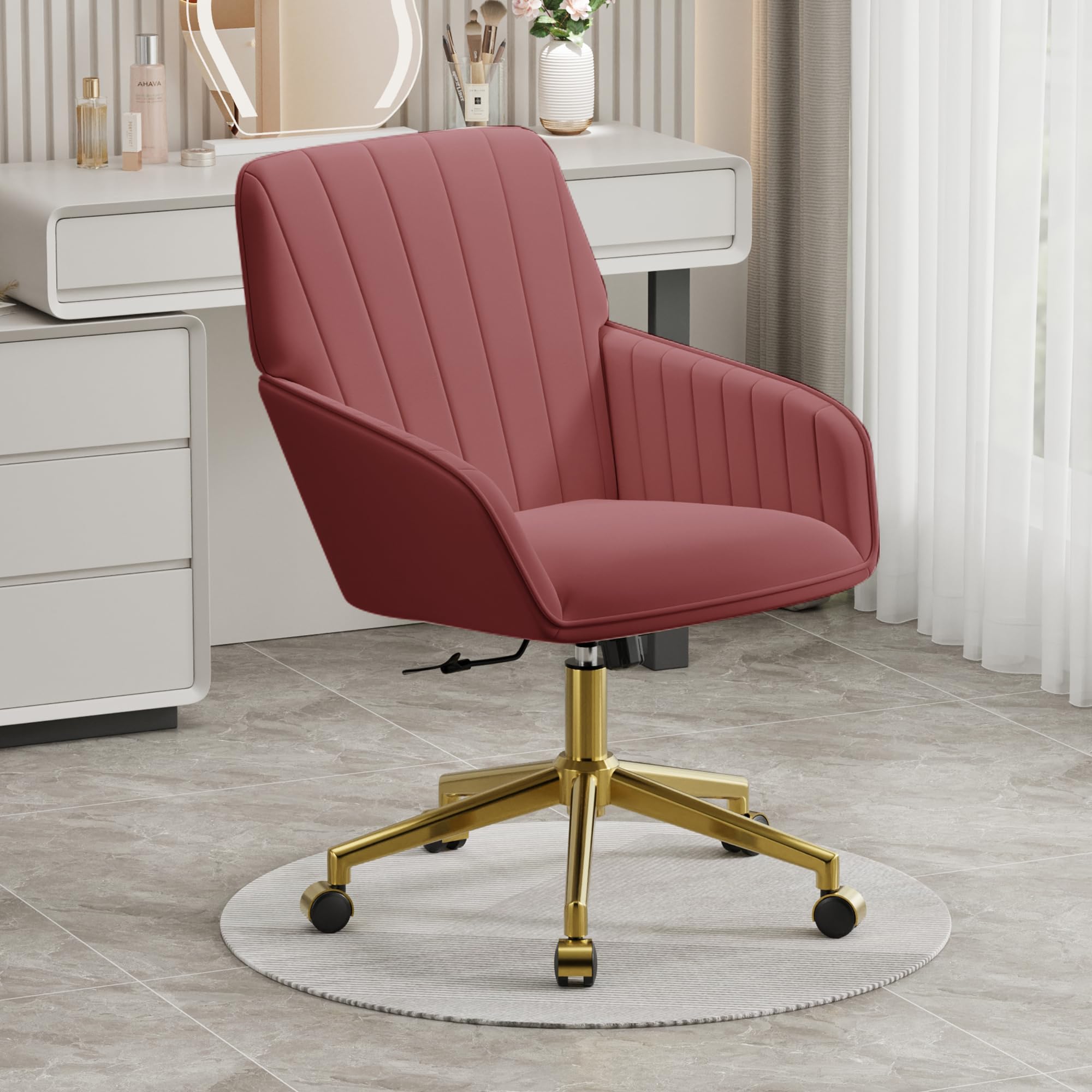 Velvet Modern Cute Chair with Back, Height Adjustable Upholstered Vanity Chair with Swivel Wheels