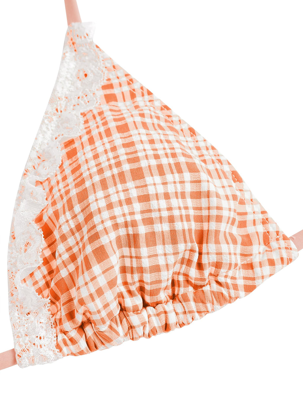 Women's Triangle Bikini Lace Frilled Ruffles Gingham Print Tie Side Spaghetti Strap 2 Pieces Bikini Swimsuit