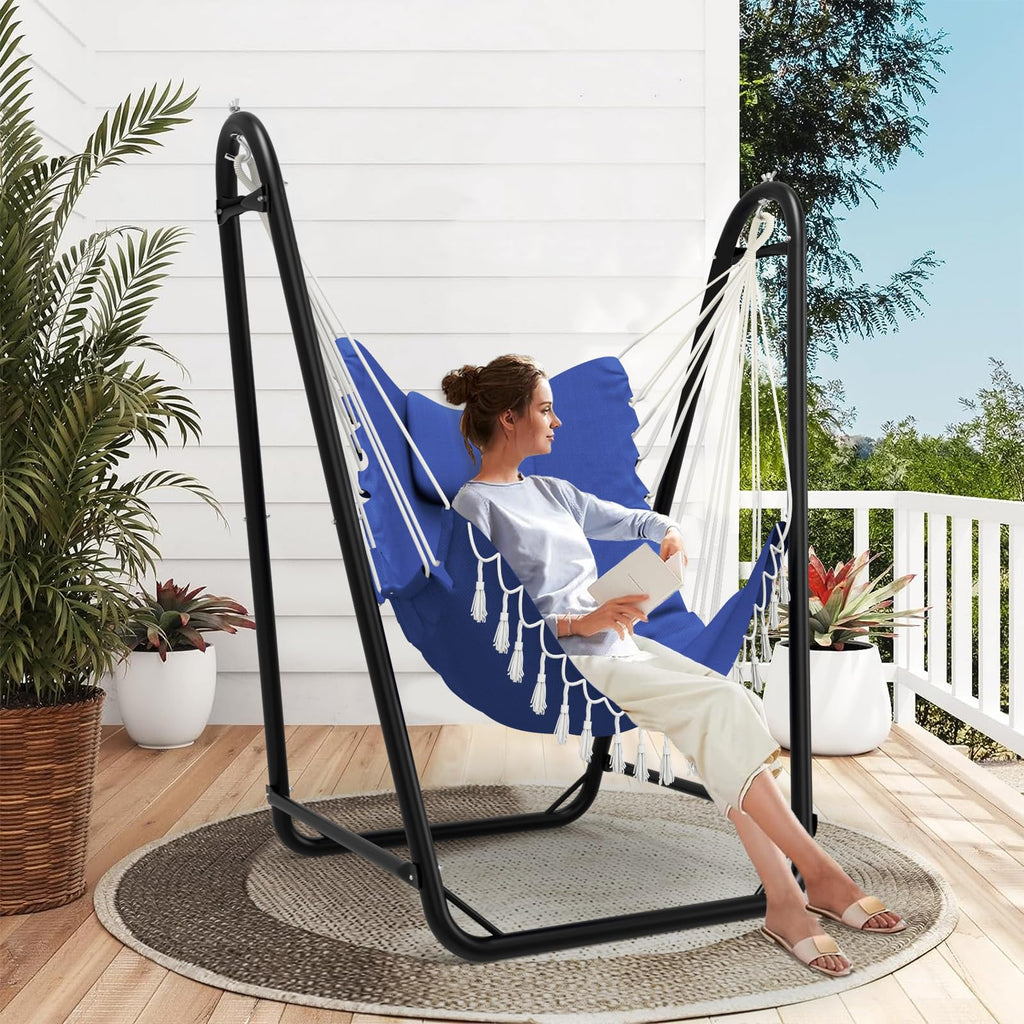 Hammock Chair with Stand,Heavy-Duty Hanging Chair with Stand for Indoor Outdoor, Sturdy Swing Chair Stand Max Load 350 pounds (Hammock Chair Included)