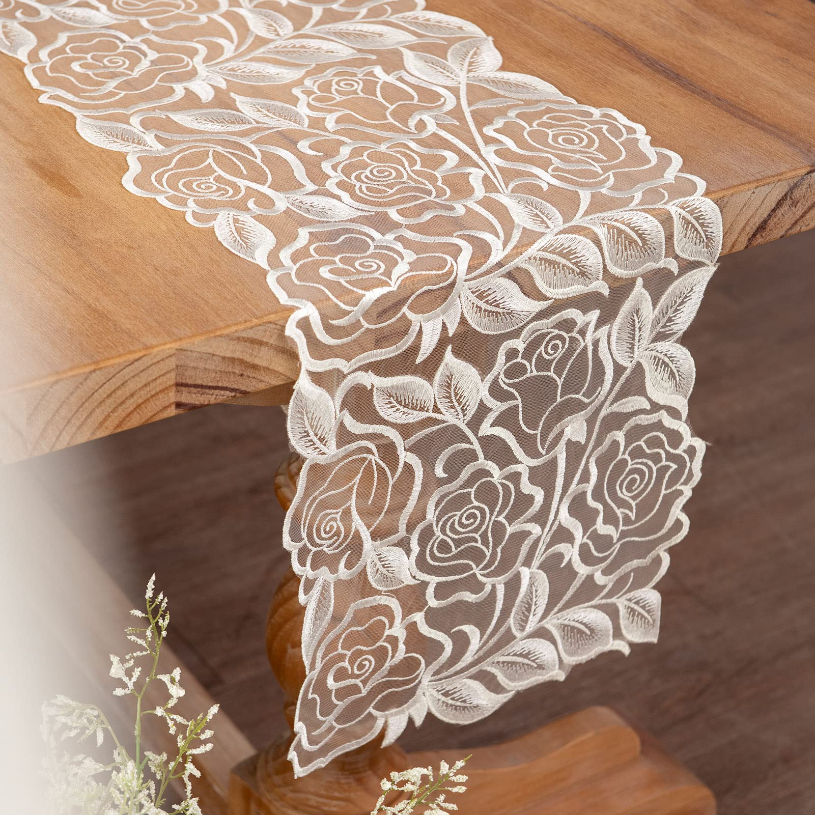Lace Table Runner Macrame Vintage Flower Dresser Scarf with Exquisite Embroidery Table Runners