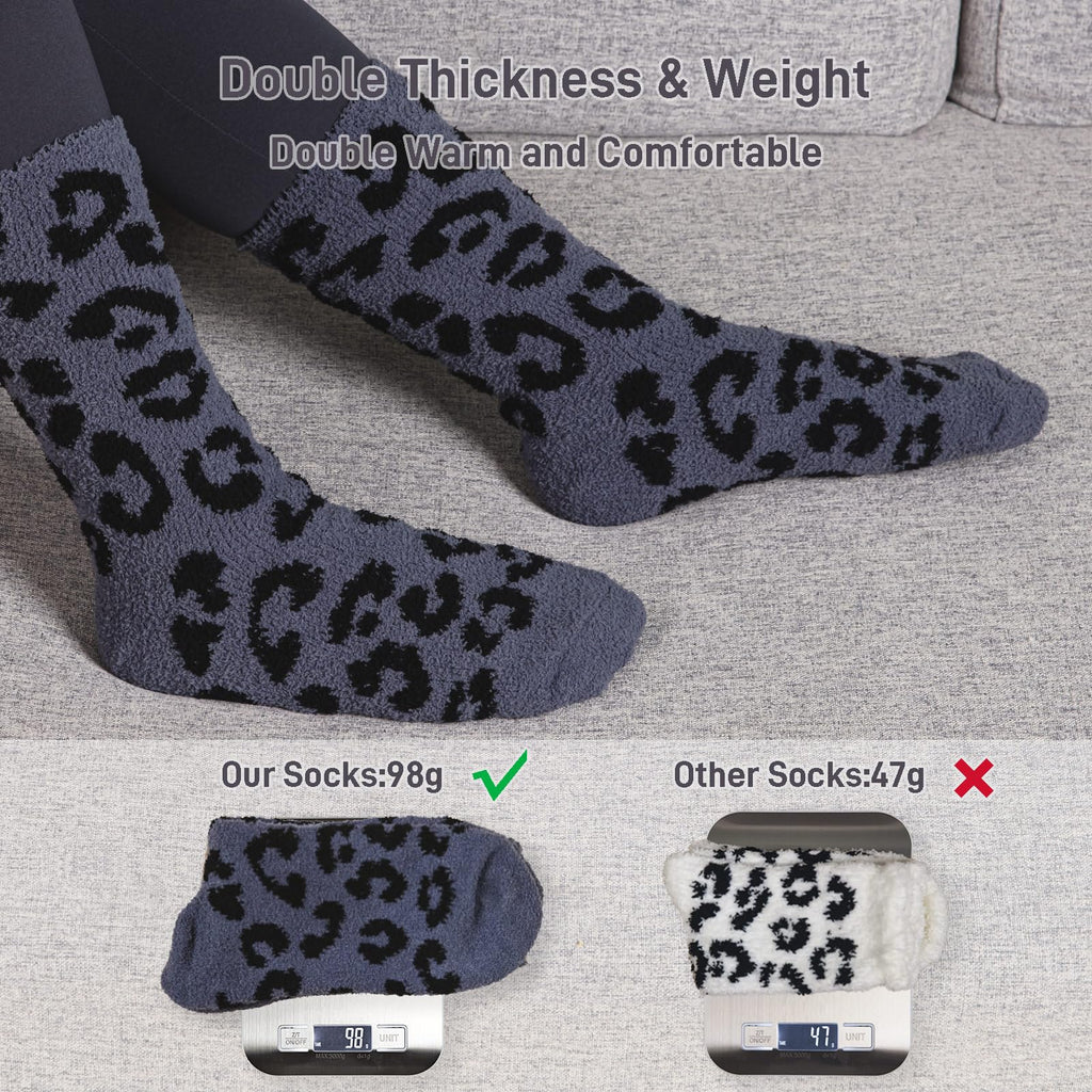 Fuzzy Socks for Women Leopard Print,Microfiber Cozy Socks Fluffy Warm Socks for Women, Luxury Gifts for Women
