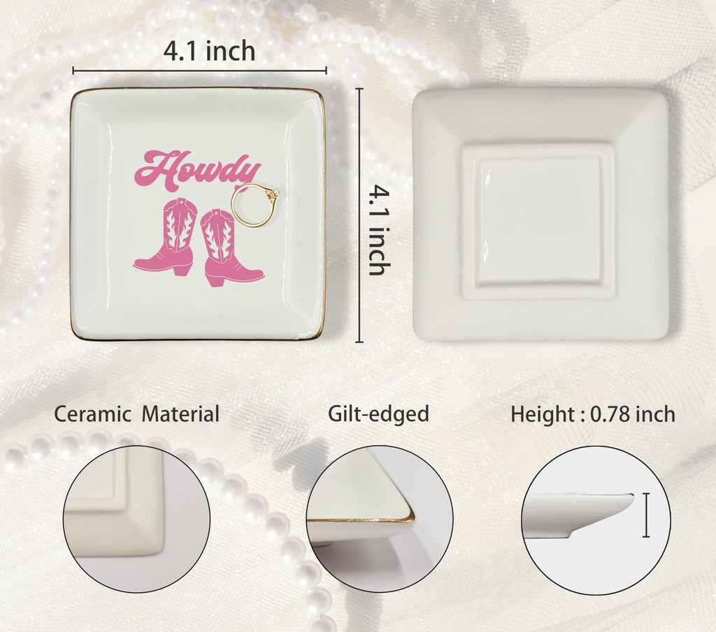 Ceramic Jewelry Tray Dish, Pink Print Jewelry Plate Trinket Dish