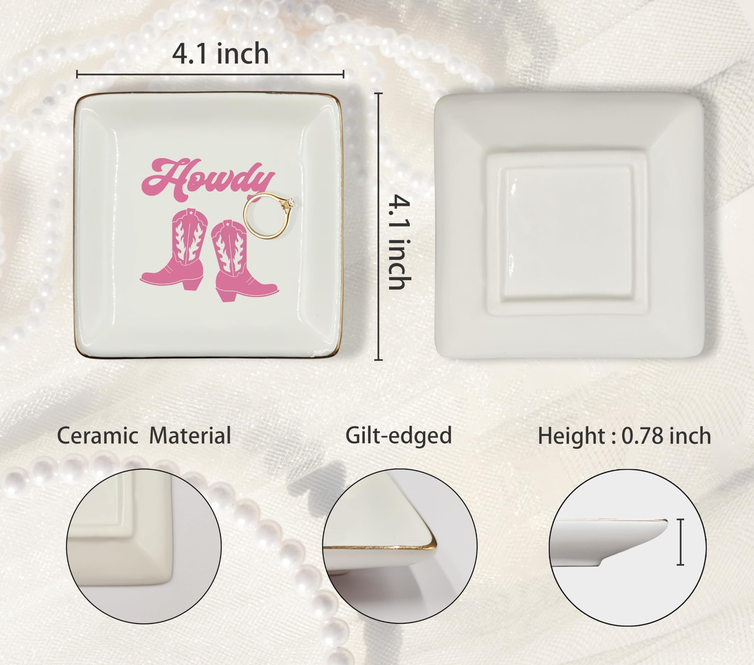 Ceramic Jewelry Tray Dish, Pink Print Jewelry Plate Trinket Dish