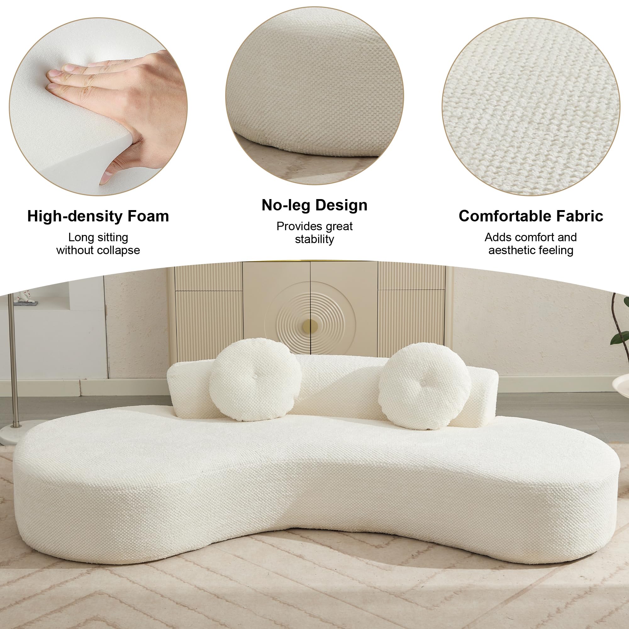 Oversize Sponge Curved Sofa - Modern Minimalist Corduroy Anti-Wrinkle Sofa,Cloud Couch 3-Seater Couch w/2 Pillows 106''