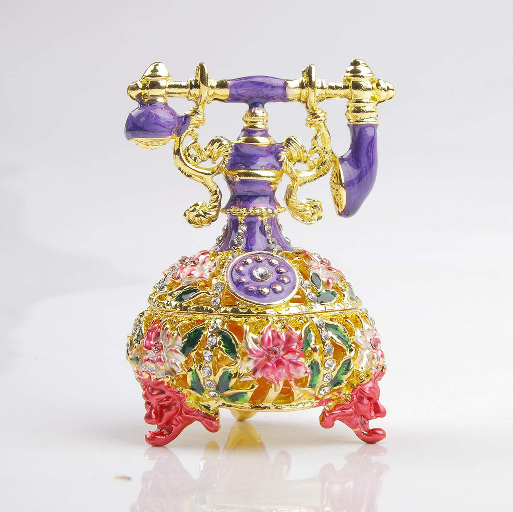 Hand Painted Enameled Decorative Telephone Hinged Jewelry Trinket Bo