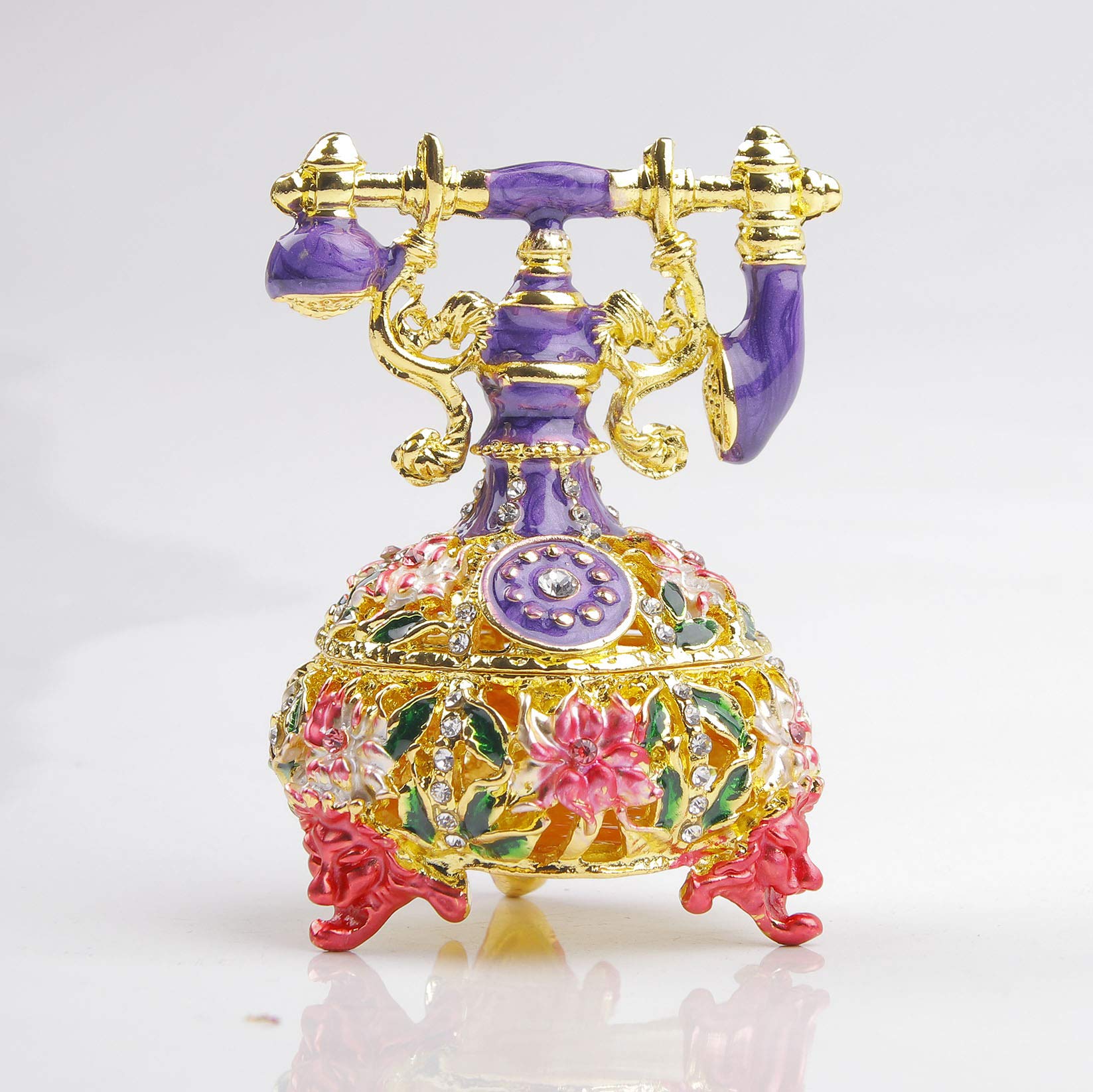 Hand Painted Enameled Decorative Telephone Hinged Jewelry Trinket Bo