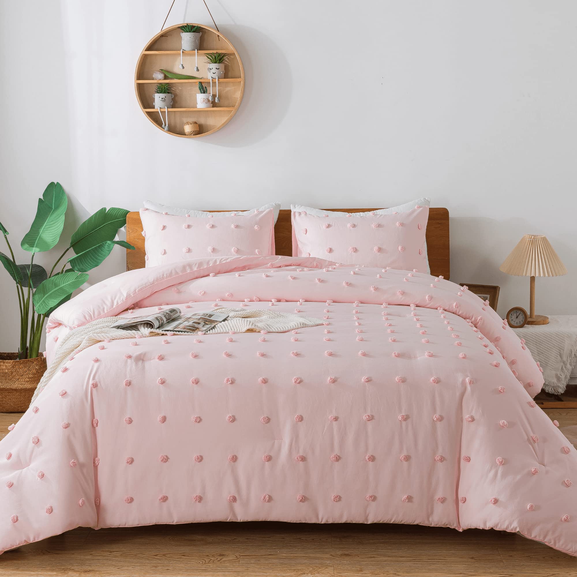 Comforter Set, 2 Pieces- Soft Cotton Lightweight Comforter with 1 Pillowcase, Chenille Dots All Season Down Alternative Comforter Set for Bedding