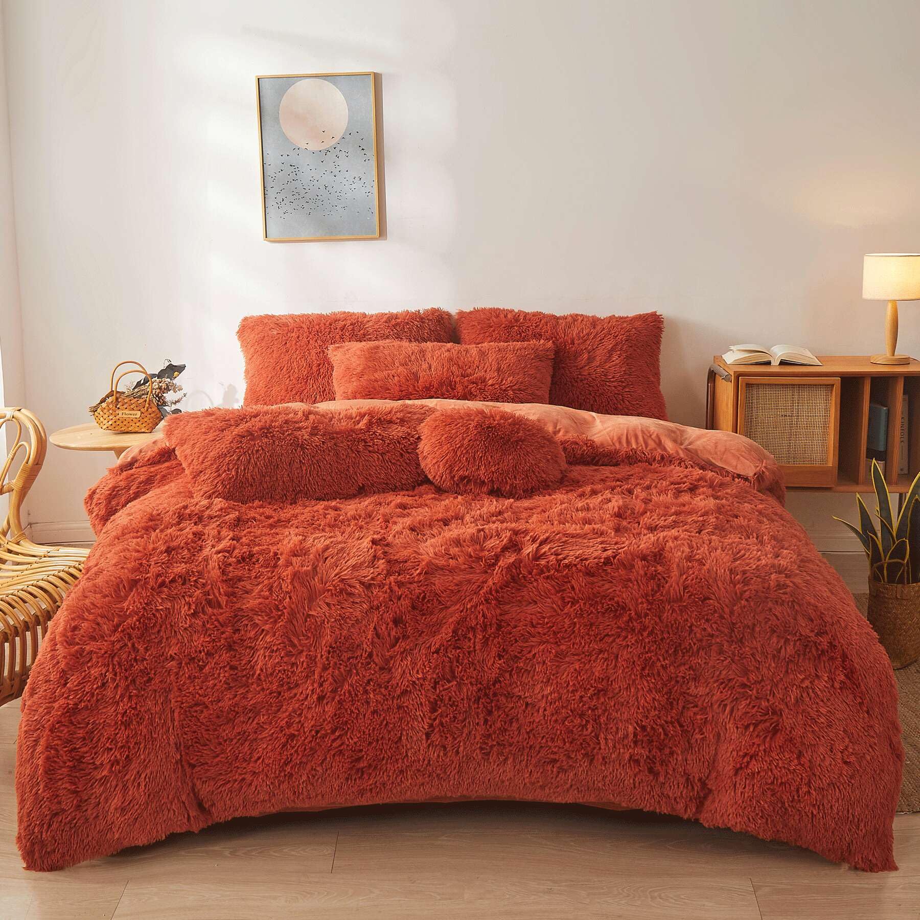 Fluffy Faux Fur Comforter Cover Set Queen - Ultra Soft Plush Bedding Sets 3 Pieces (1 Fluffy Duvet Cover + 2 Faux Fur Pillow case) Cute Bed Set