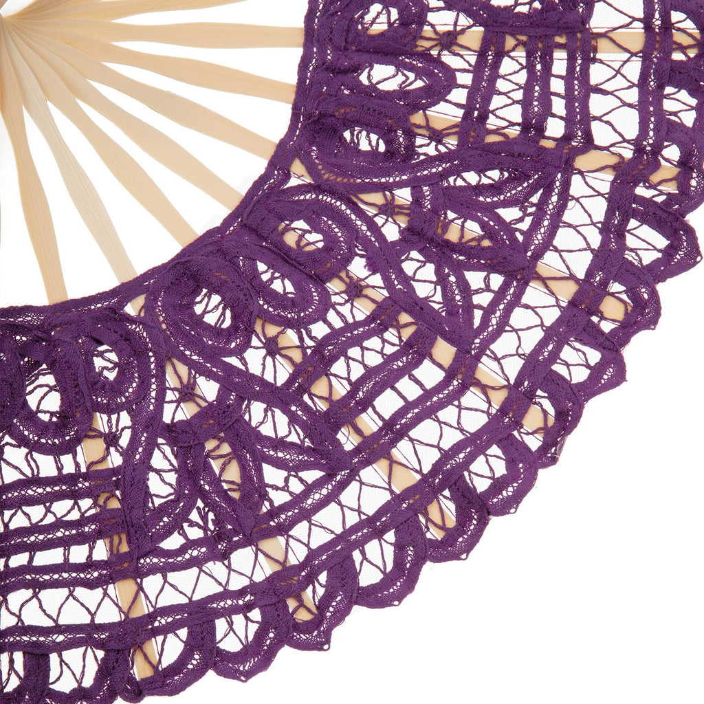 Cotton Lace Folding Handheld Fan Embroidered Hand Fan with Bamboo Staves